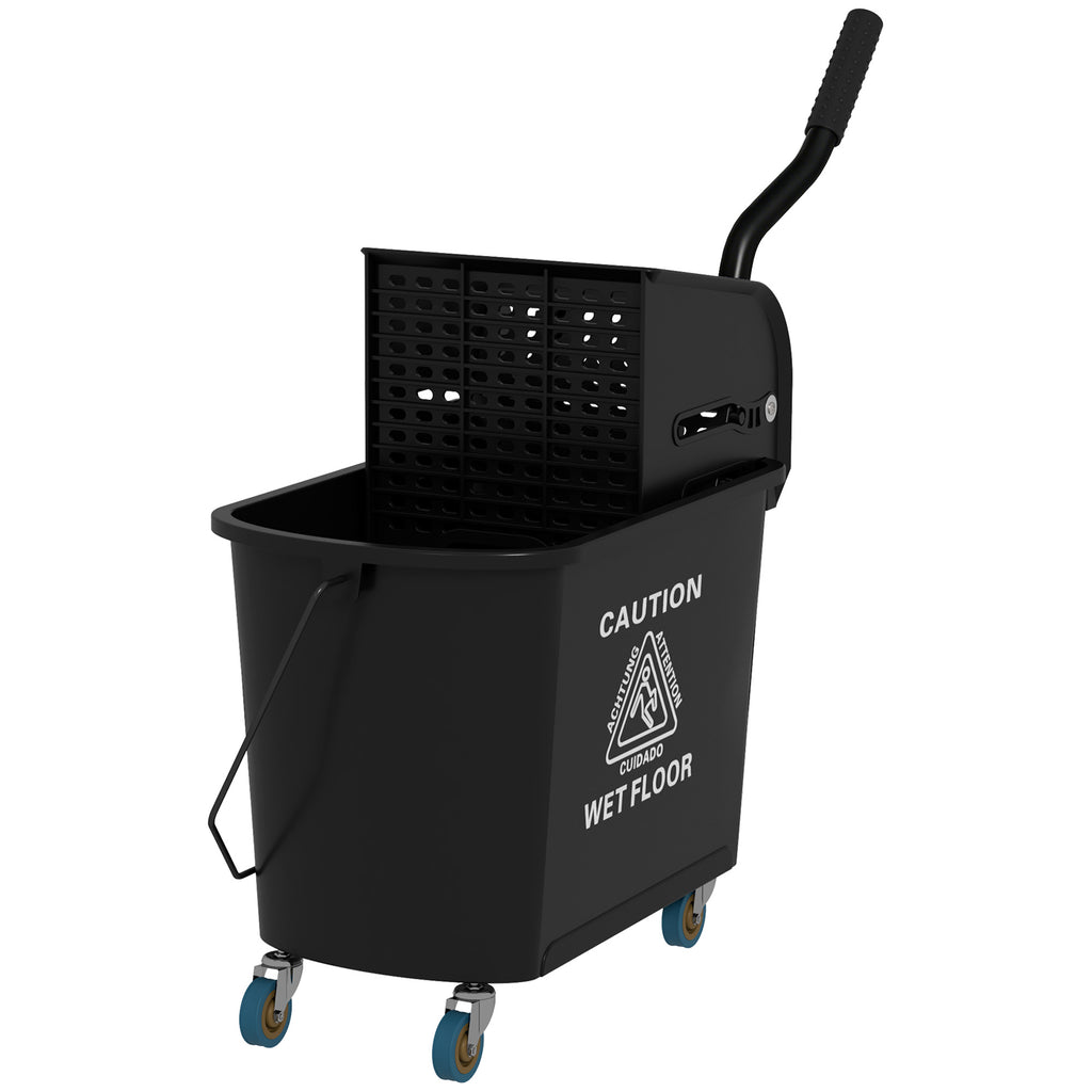 Compact Mop Bucket with Wringer, Mop Bucket on Wheels, 5 Gallon, Separate Dirty and Clean Water, Yellow