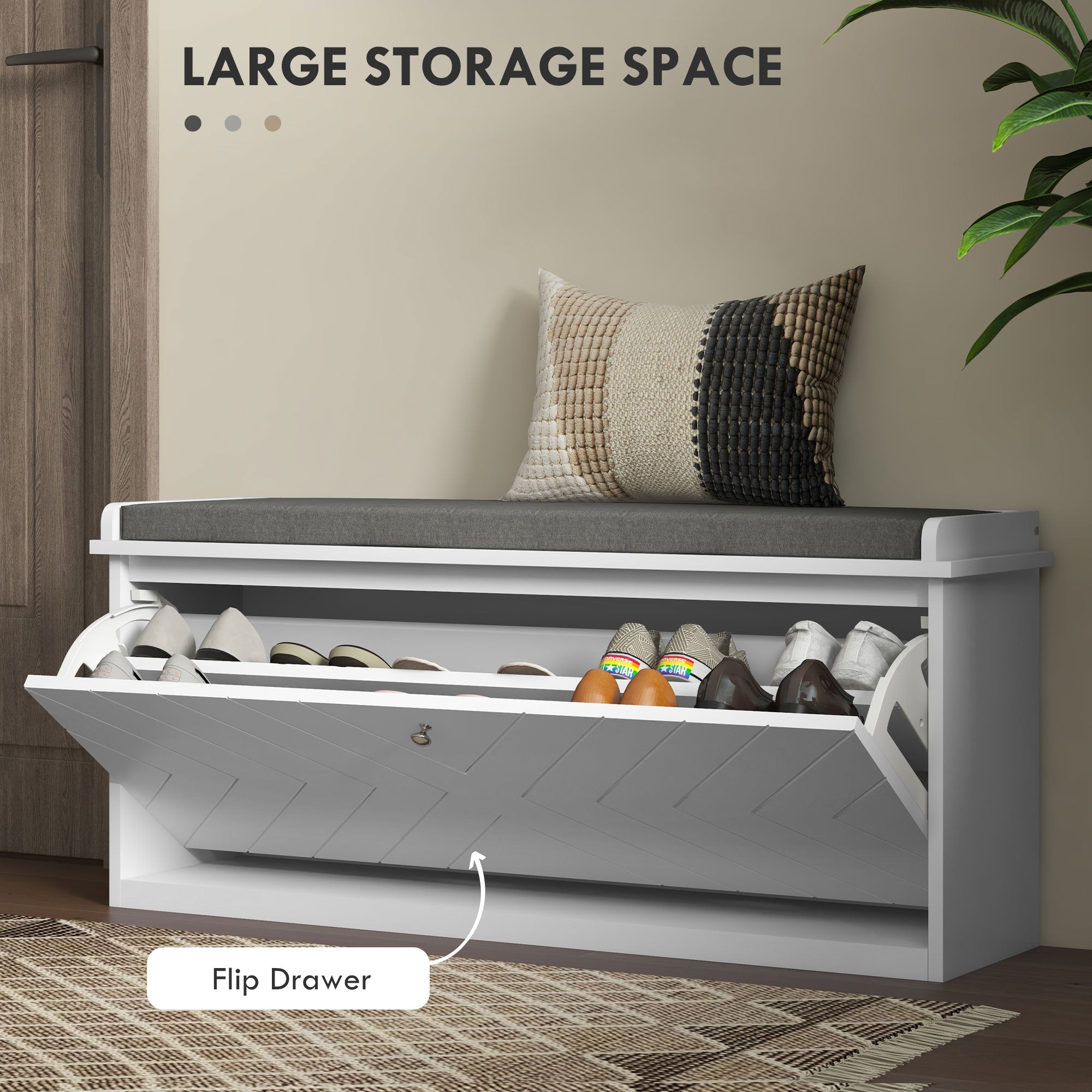 Shoe Storage with Seat, Upholstered Hallway Bench, Shoe Bench with Flip Drawer, Adjustable Shelf for 4-6 Pairs of Shoes
