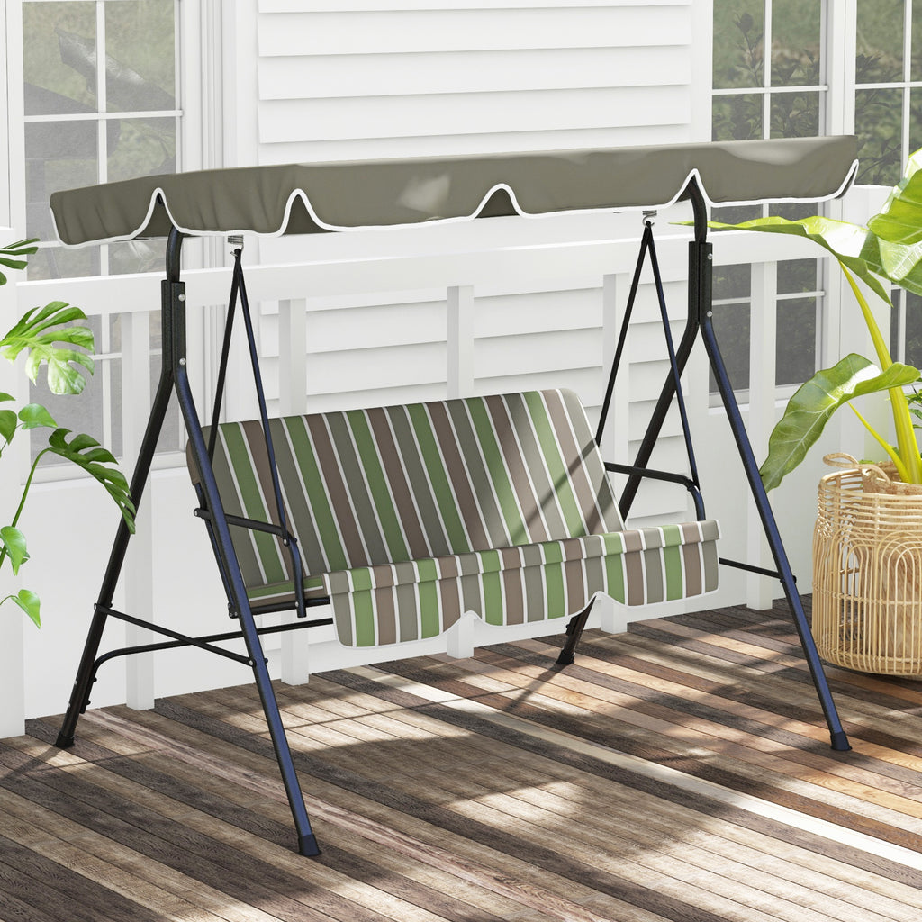 3-Seater Outdoor Porch Swing with Adjustable Canopy, Patio Swing Chair for Garden, Poolside, Backyard, Green and White