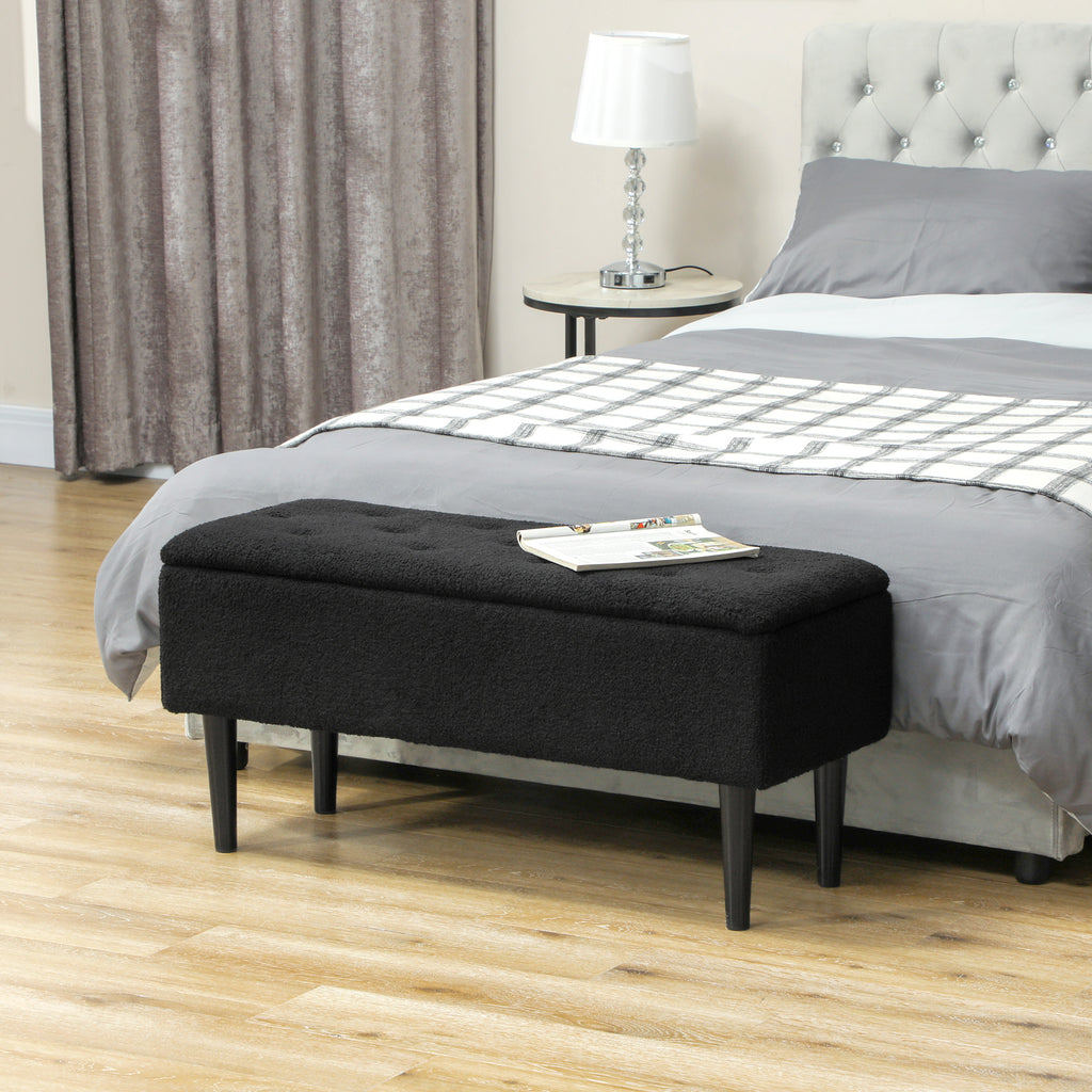 Modern Storage Bench, Ottoman with Storage and Lamb's Wool Upholstery for Living Room, Bedroom, Grey