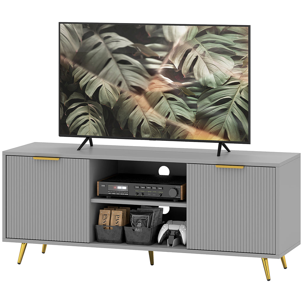TV Stand with Storage for 55 Inch TV, Modern TV Cabinet with 2 Open Shelves and 2 Cabinets for Living Room, White