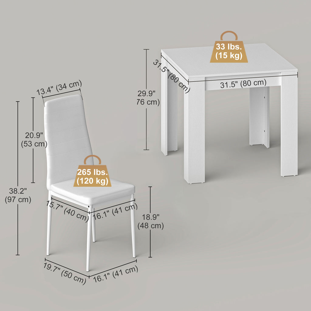 Dining Table Set for 2, Square Kitchen Table and Chairs, Dining Room Table and PU Leather Upholstered Chairs, Black