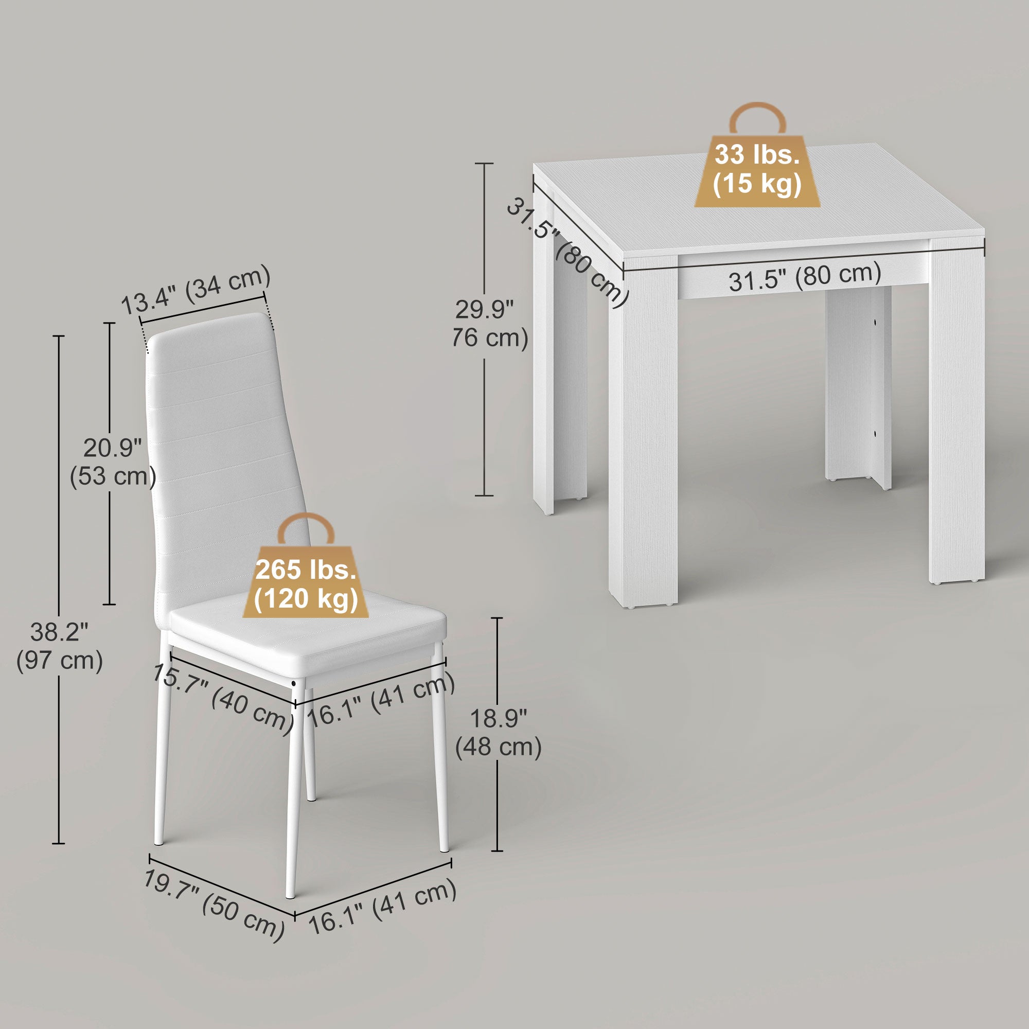 Dining Table Set for 2, Square Kitchen Table and Chairs, Dining Room Table and PU Leather Upholstered Chairs, Black
