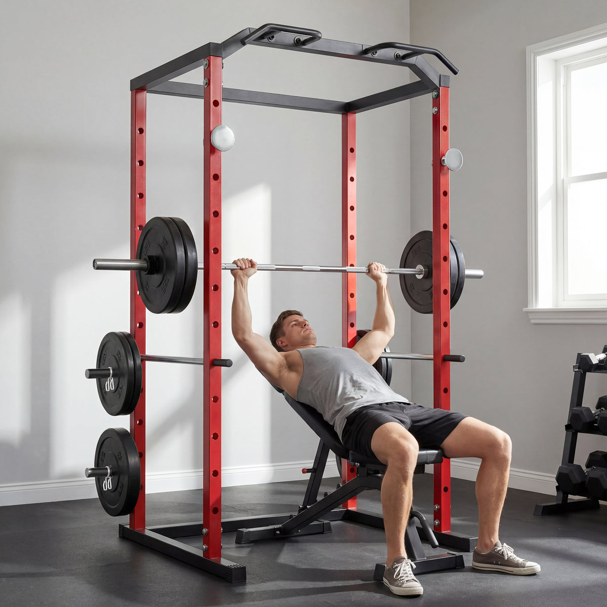 Soozier Power Cage, 1000 lbs Capacity Power Rack with Adjustable Height, Squat Rack for Home Gym Strength Training