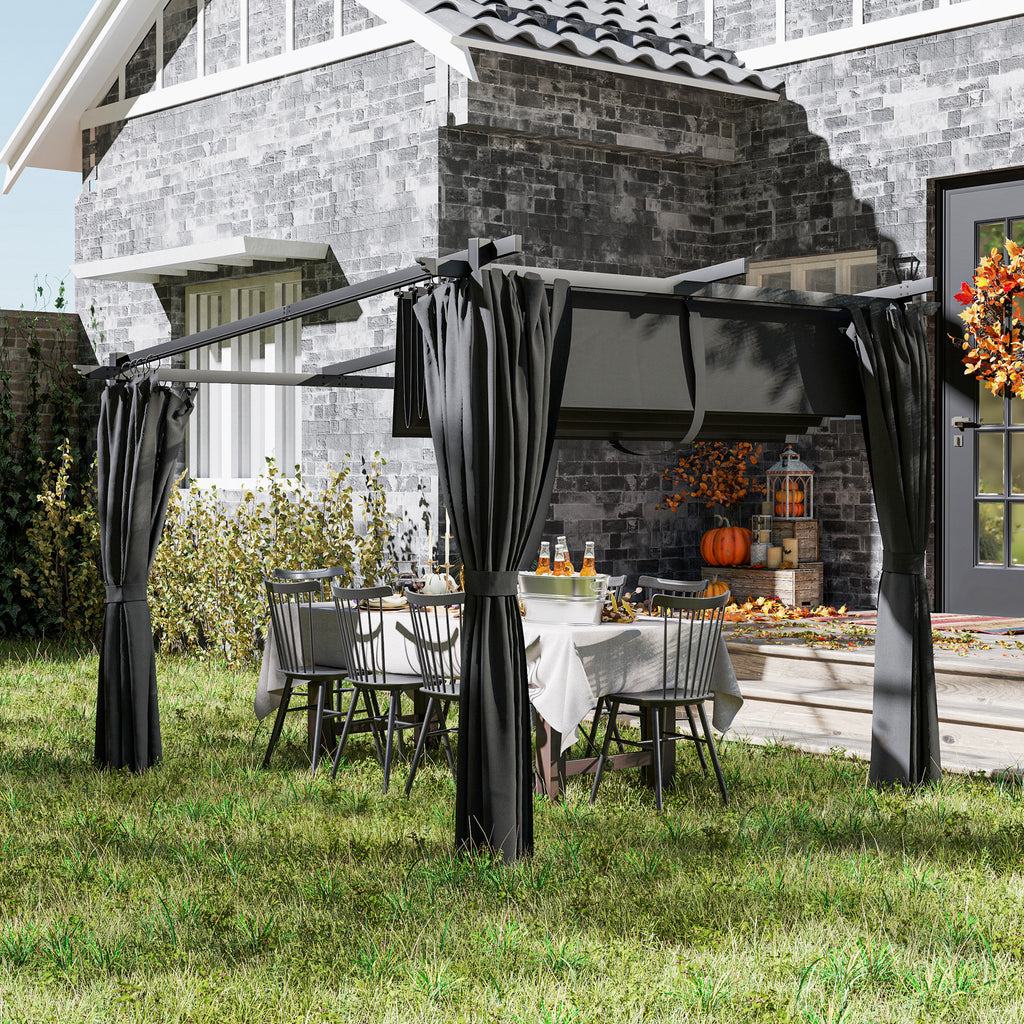 10' x 20' Metal Retractable Pergola Canopy with Sidewalls, Outdoor Gazebo UPF30+ Sun Shade Shelter for Garden, Deck