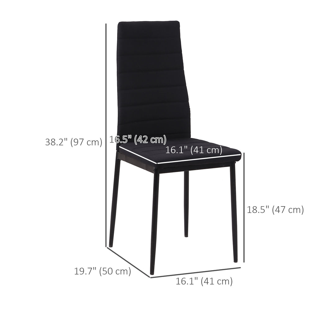 Modern Dining Chairs High Back Upholstered Linen Fabric with Metal Legs for Kitchen Black