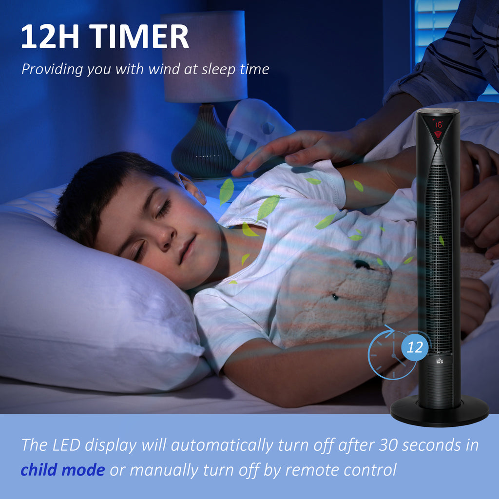 Freestanding Tower Fan Cooling for Home Bedroom with 3 Speed, 12h Timer, Oscillating, LED Sensor Panel, Remote Controller, White