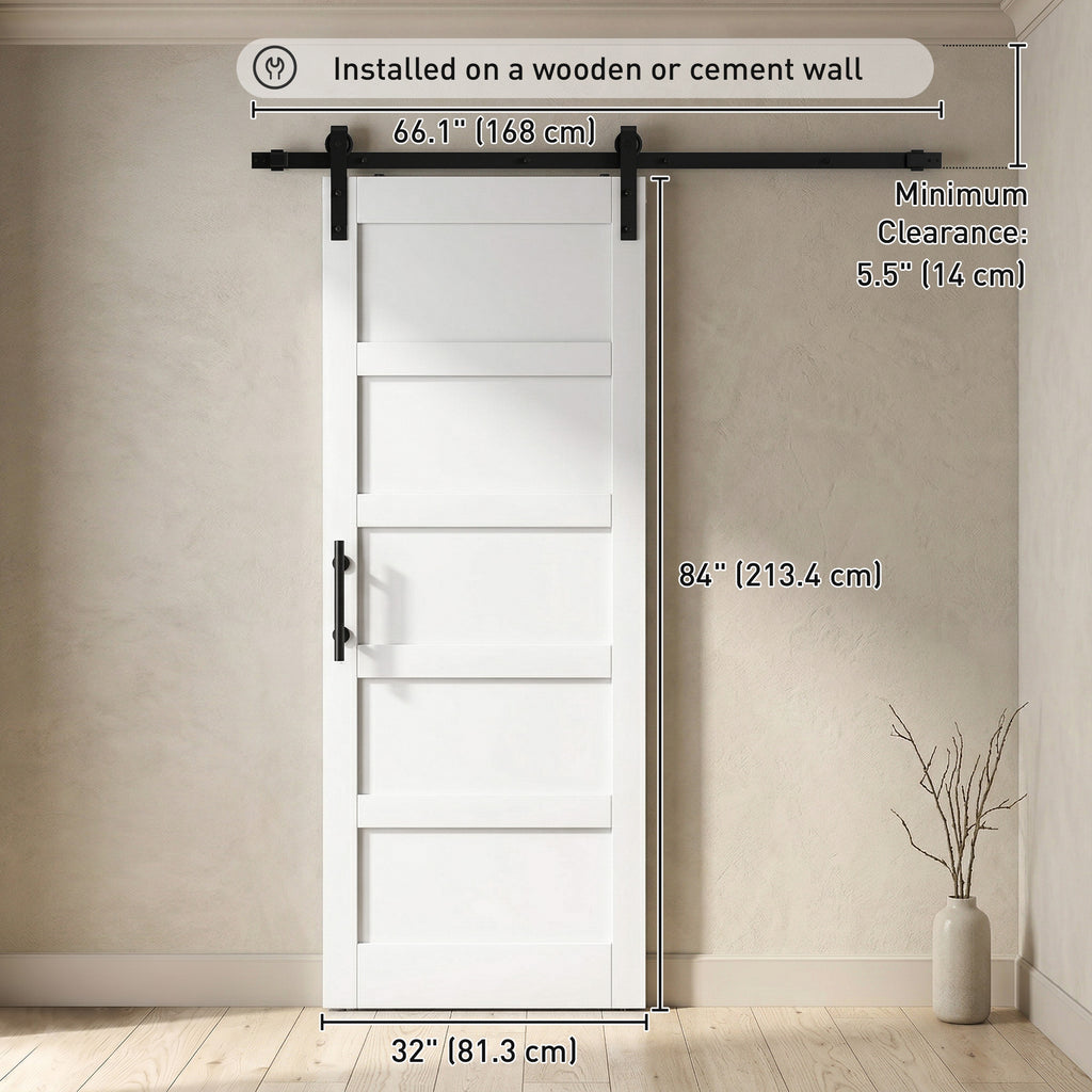 42"x84" Sliding Barn Door with Hardware Kit, Shaker Style Sliding Door with Handle, Track, Floor Guide, White Wood Grain