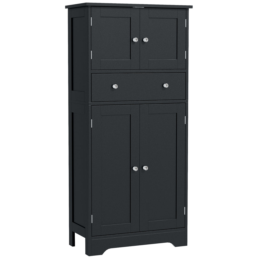 50.5" Kitchen Storage Cabinet, Modern Kitchen Pantry Cabinet with 4 Doors, Drawer, Adjustable Shelf, Black