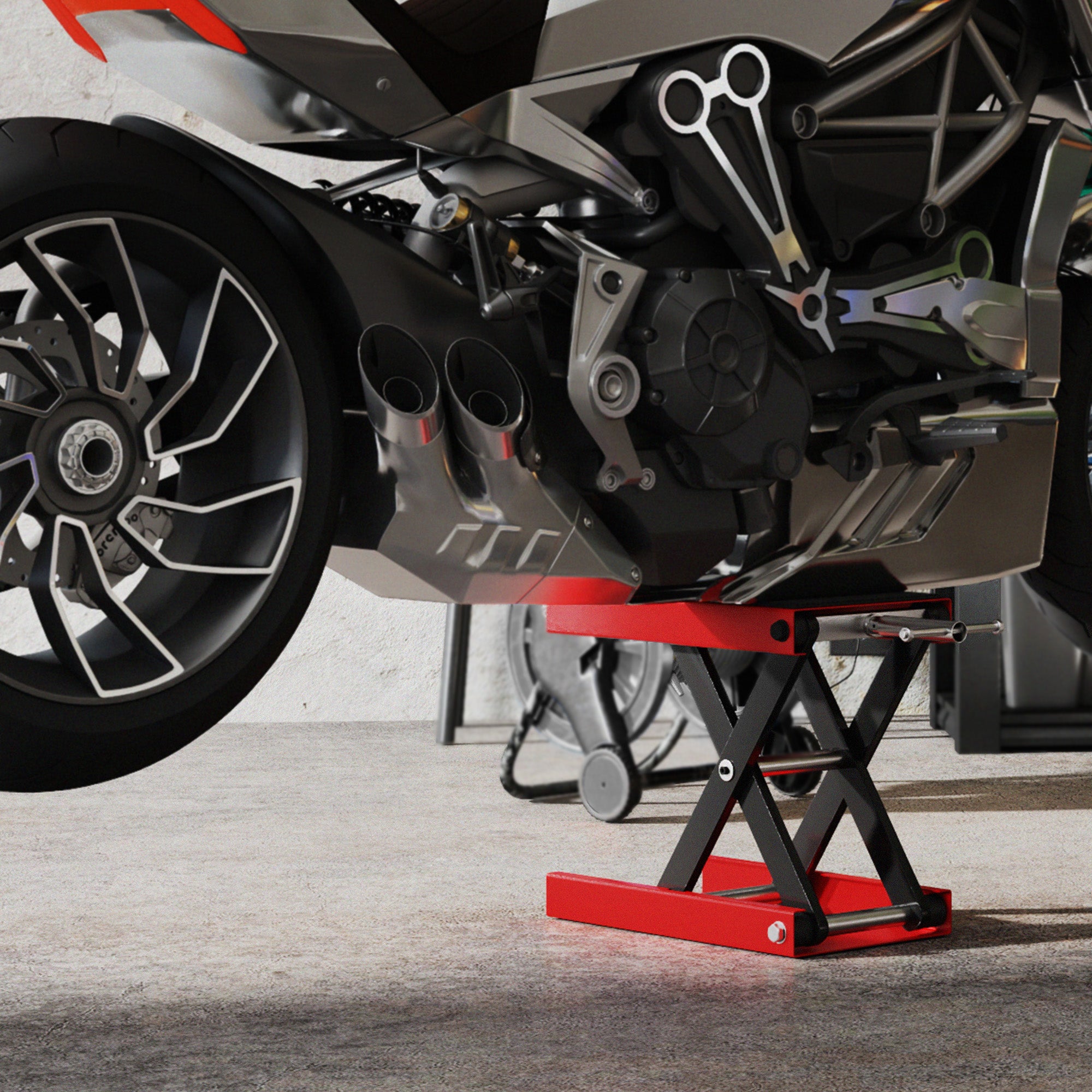 1100lbs Motorcycle Jack, Height Adjustable Motorcycle Scissor Lift Jack with Anti-Slip Wide Deck for Home Garage, Red
