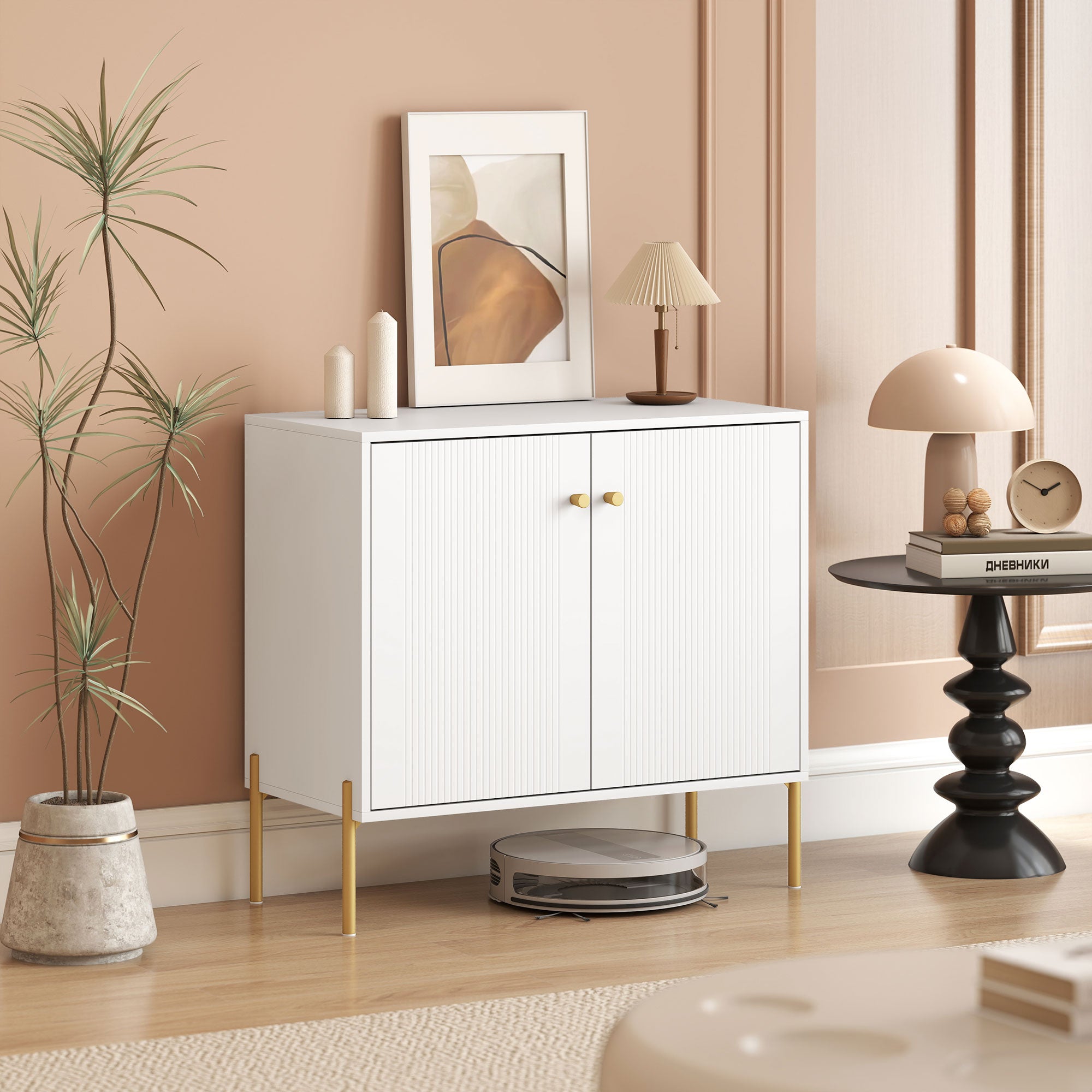 Sideboard, Modern Buffet Cabinet, Coffee Bar Cabinet with Fluted Doors and Adjustable Shelf, White