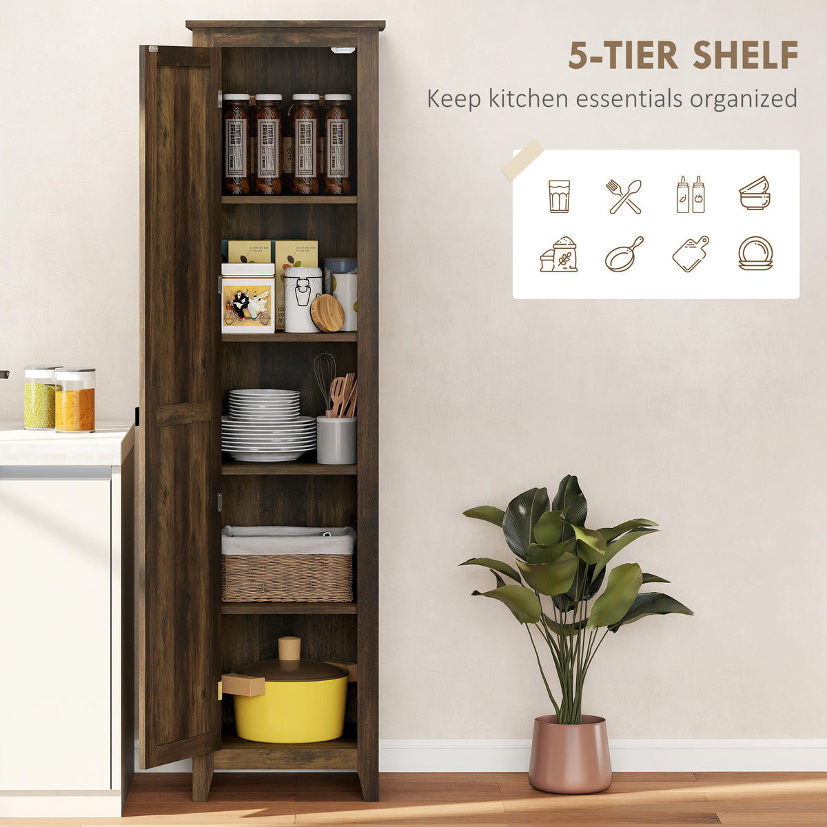 48" Farmhouse Kitchen Pantry Storage Cabinet with Barn Door, Kitchen Pantry Cabinet with Adjustable Shelves, White