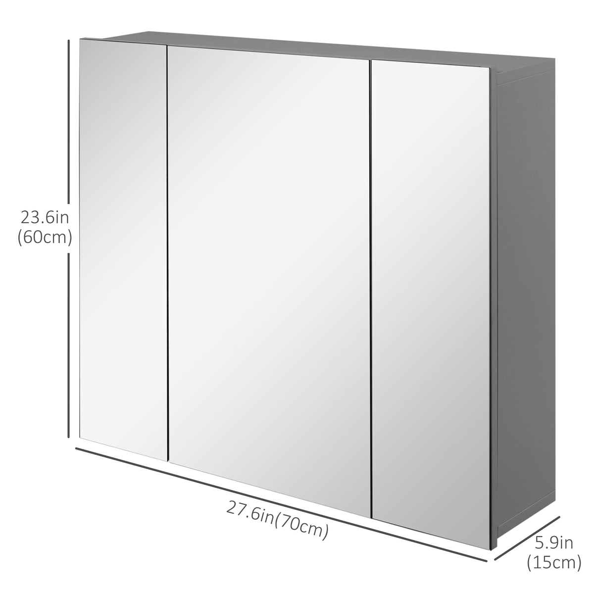 28" x 24" Wall Mounted Mirror Cabinet, Bathroom Medicine Cabinet with Mirror, 3 Doors and Adjustable Shelves, White