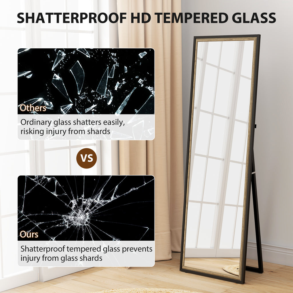 ሙሉ ቁመት መስታወት፣ 64" x 21" ርዕሰ ምስሊ ሙሉ ኣካል መስታወት ምስ ድርብ-ቀለም ፍሬም ንክፍሊ ድቃስ፣ ጸሊም