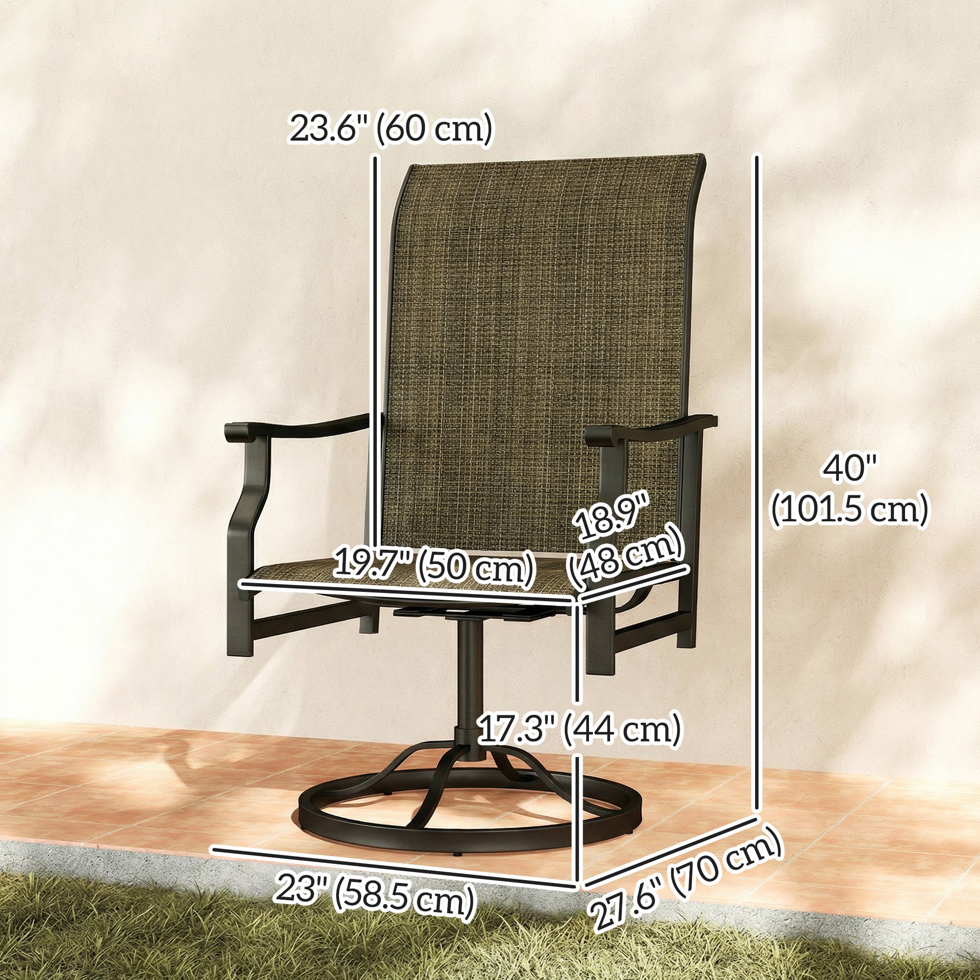 Patio Swivel Chair Set of 2, Swivel Rocker Outdoor Chairs with High Back, for Lawn Garden Backyard Deck, Brown