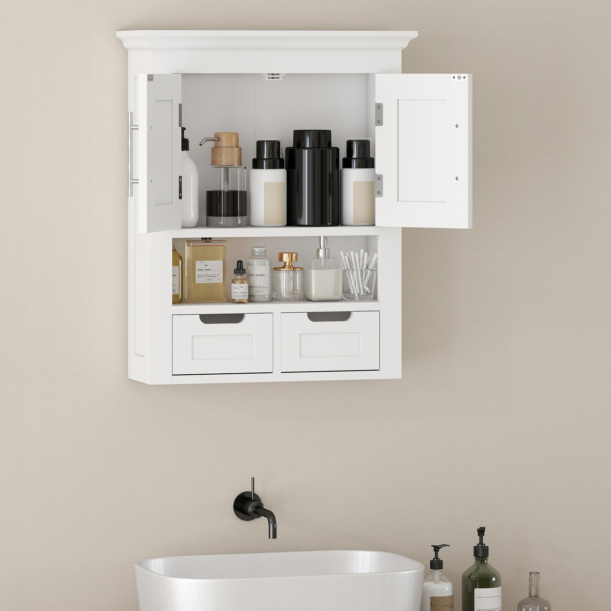 Bathroom Wall Cabinet, Medicine Cabinet, Toilet Storage Cabinet with Shelf for Living Room and Entryway, White