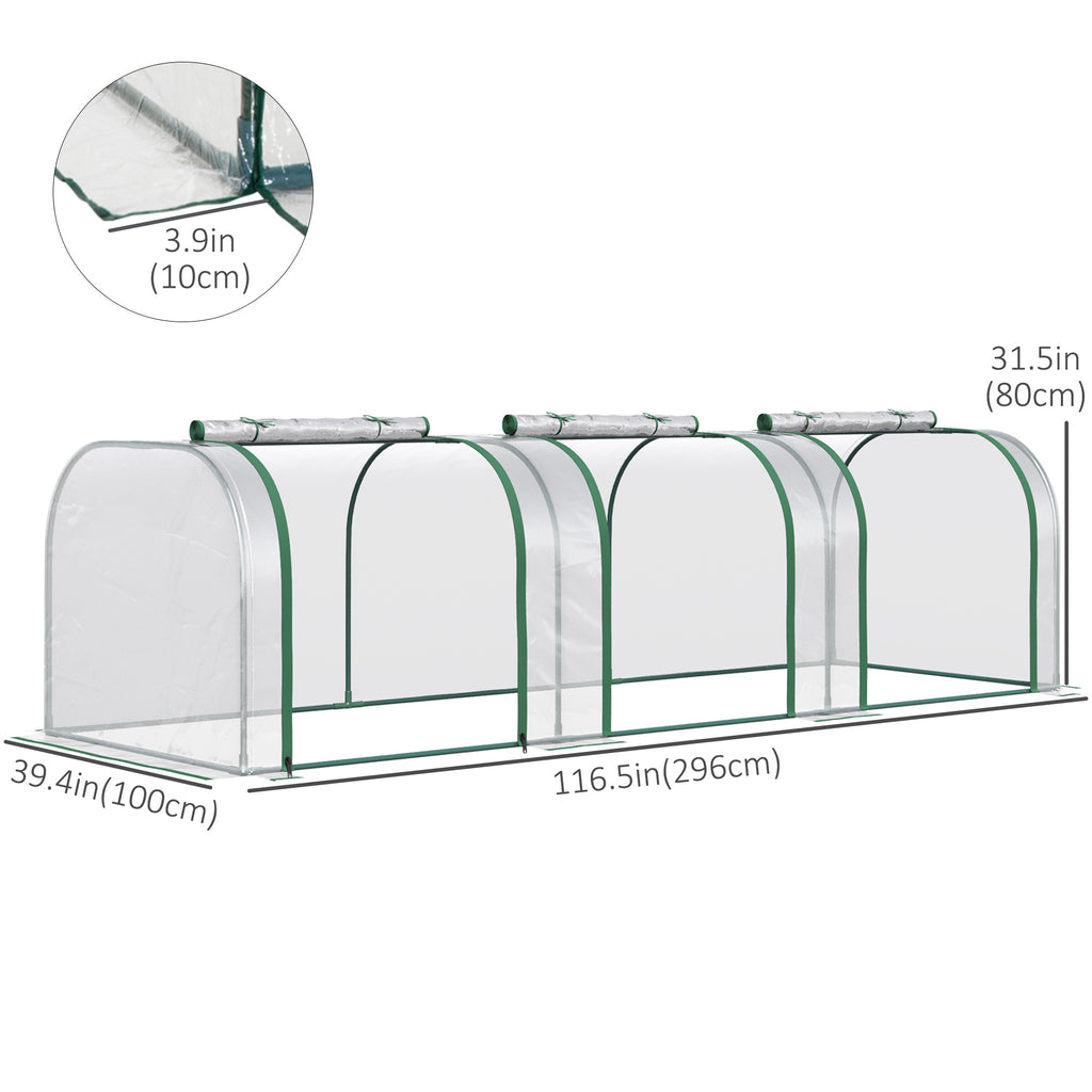 13' x 3' x 2.5' Portable Mini Tunnel Greenhouse with 4 Zipped Doors, Easy Assembly, Clear