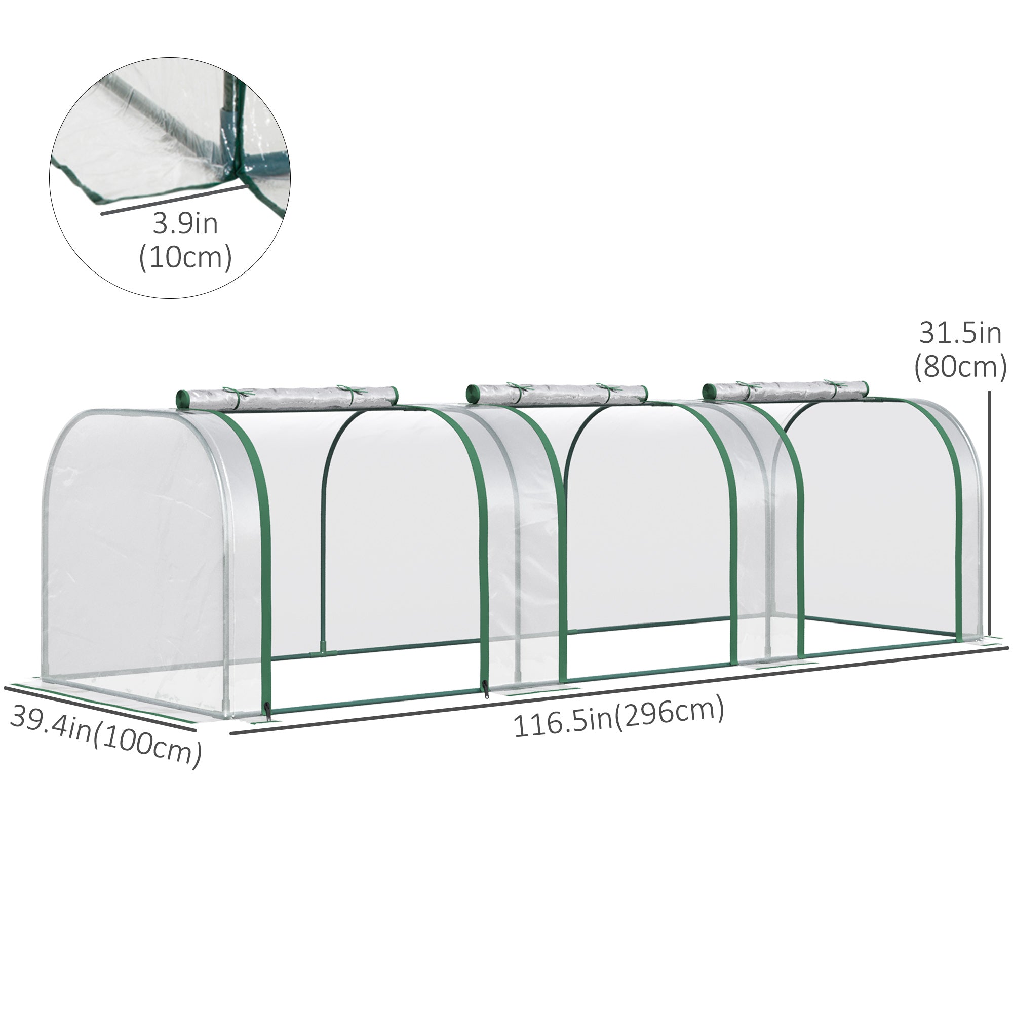 13' x 3' x 2.5' Portable Mini Tunnel Greenhouse with 4 Zipped Doors, Easy Assembly, Clear