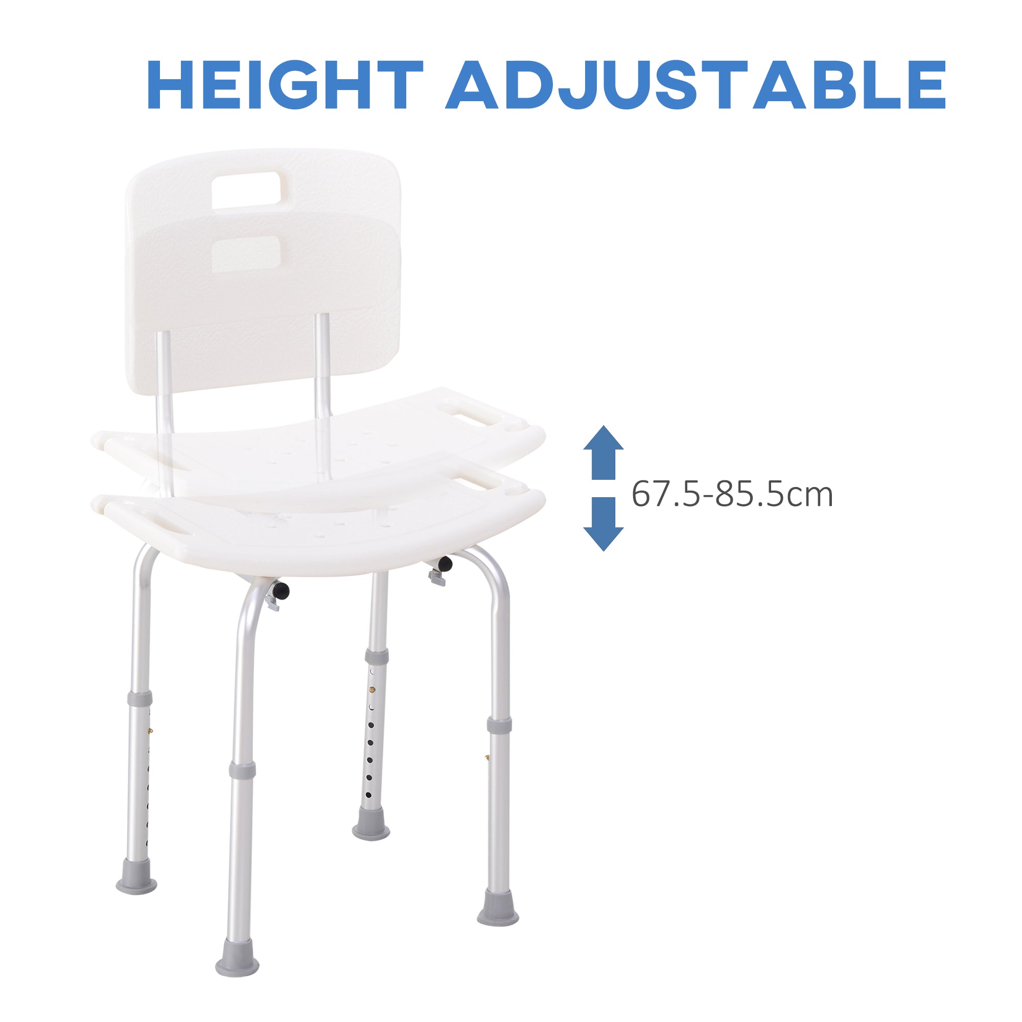 Bath Chair with Back, Adjustable Height Non-slip Shower Stool Bench Tool-Free Assembly Bathroom Aids, White