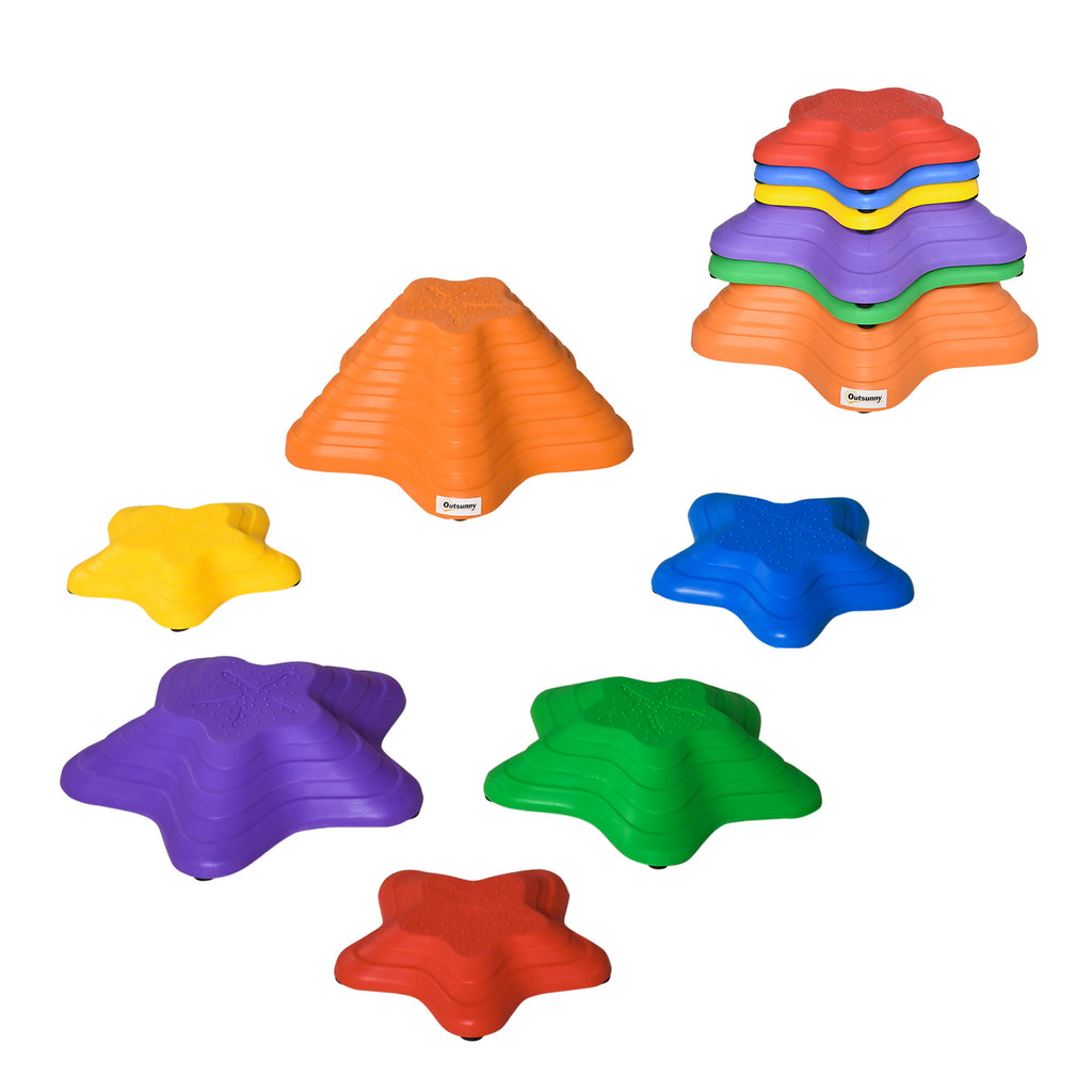 6PCs Larger Size Balance Stepping Stones for Kids with Non-slip Bottom, Stackable Obstacle Course Outdoor Indoor,  Play River Rocks with Starfish Style