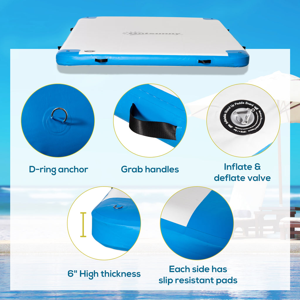 8' x 6' Water Floating Dock, Rafting Inflatable Island with Air Pump and Backpack for Pool, Beach, Ocean, Blue & Green