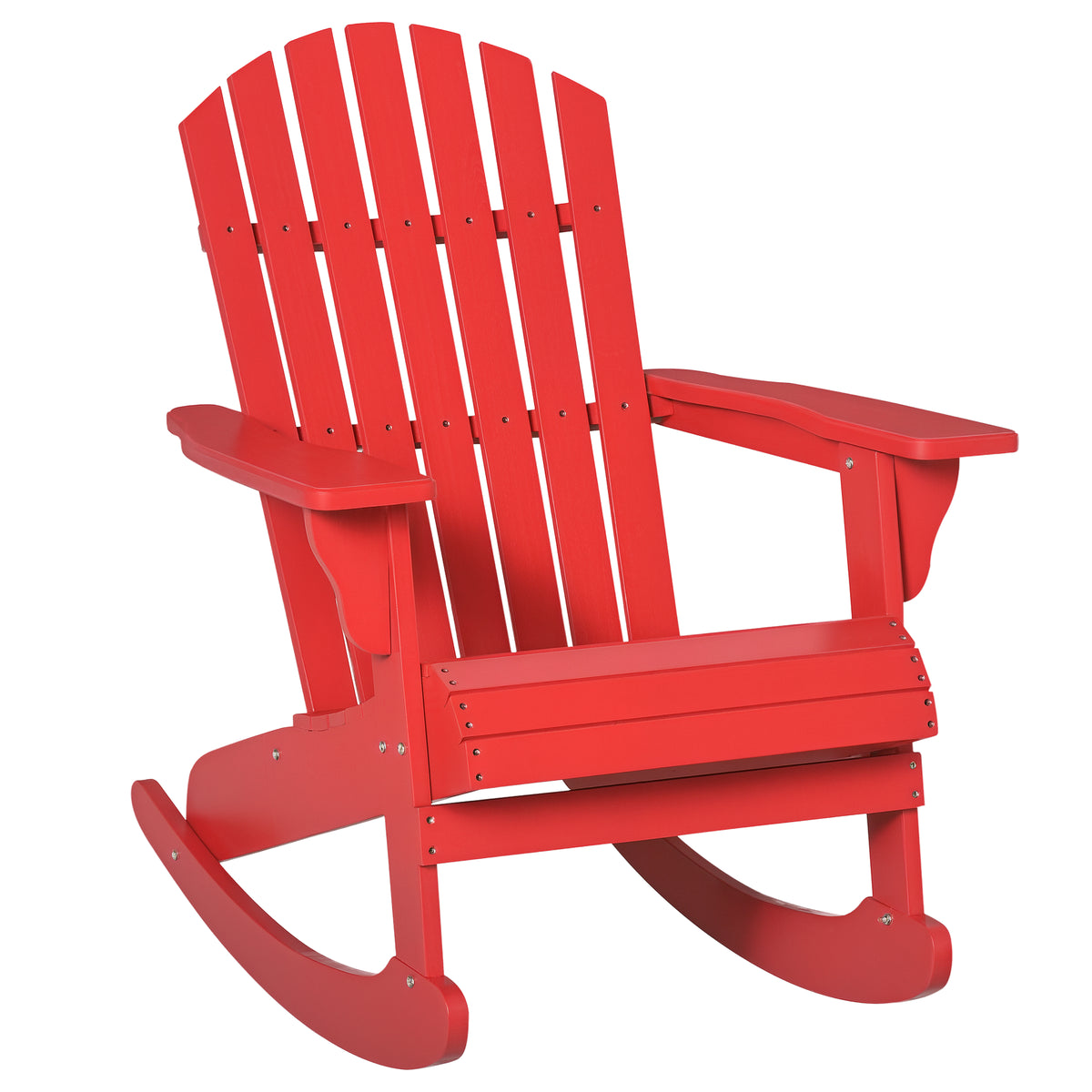 كرسي موسكوكا Adirondack الهزاز الخشبي بتصميم خشبي شرائحي، ظهر مروحي، ونمط ريفي كلاسيكي، أحمر