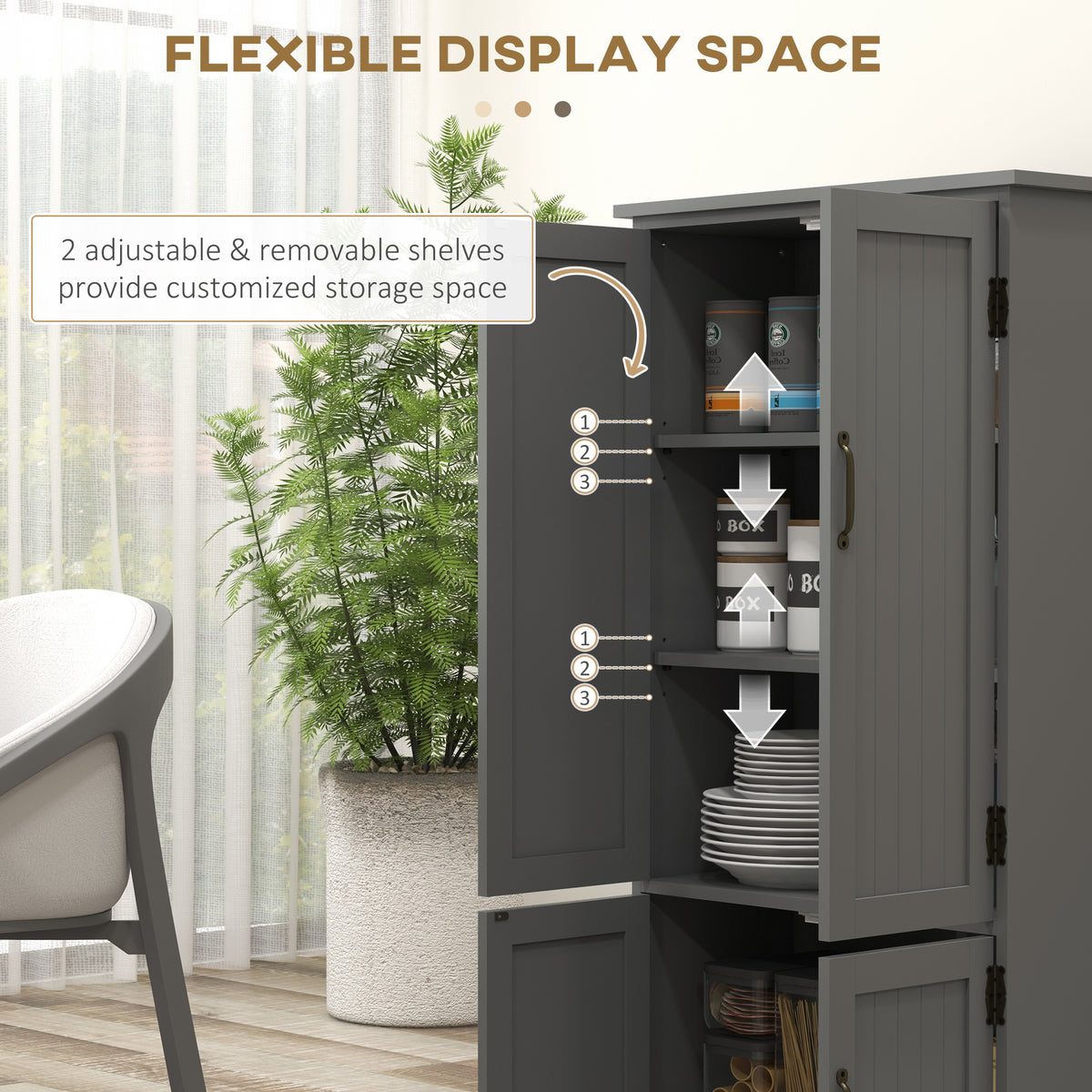 48" 4-Door Storage Cabinet Multi-Storey Large Space Pantry with Adjustable Shelves Black
