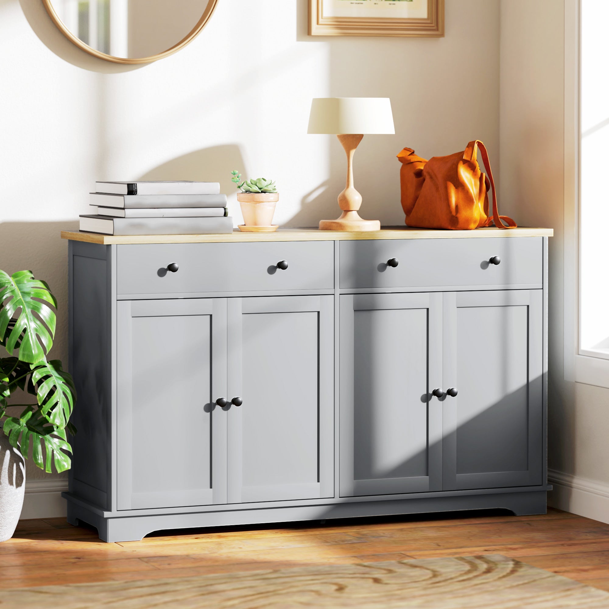Modern Sideboard, Buffet Cabinet with Storage Drawers, Adjustable Shelves for Living Room, Dining Room, Entryway, White