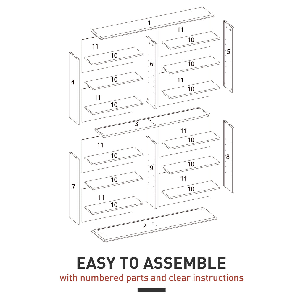 8-Tier DVD Shelf with 12 Adjustable Shelves, Double CD Shelf, Holds 720 CDs, 396 DVDs or 396 Blu-rays, Black