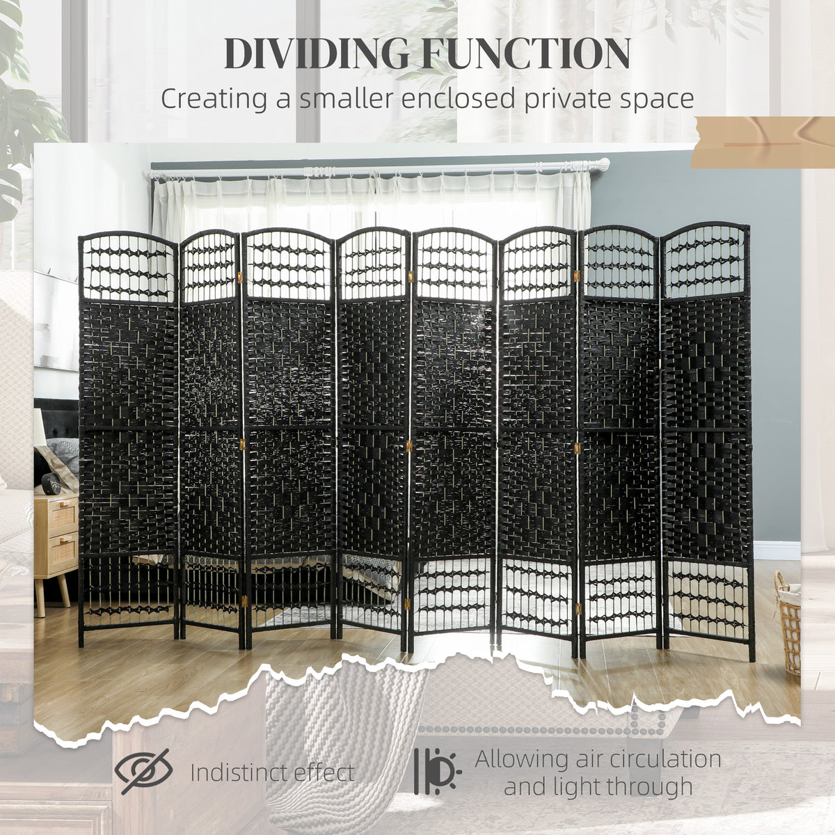 4 Panel Folding Room Divider, Portable Privacy Screen, Wave Fiber Room Partition for Home Office, White