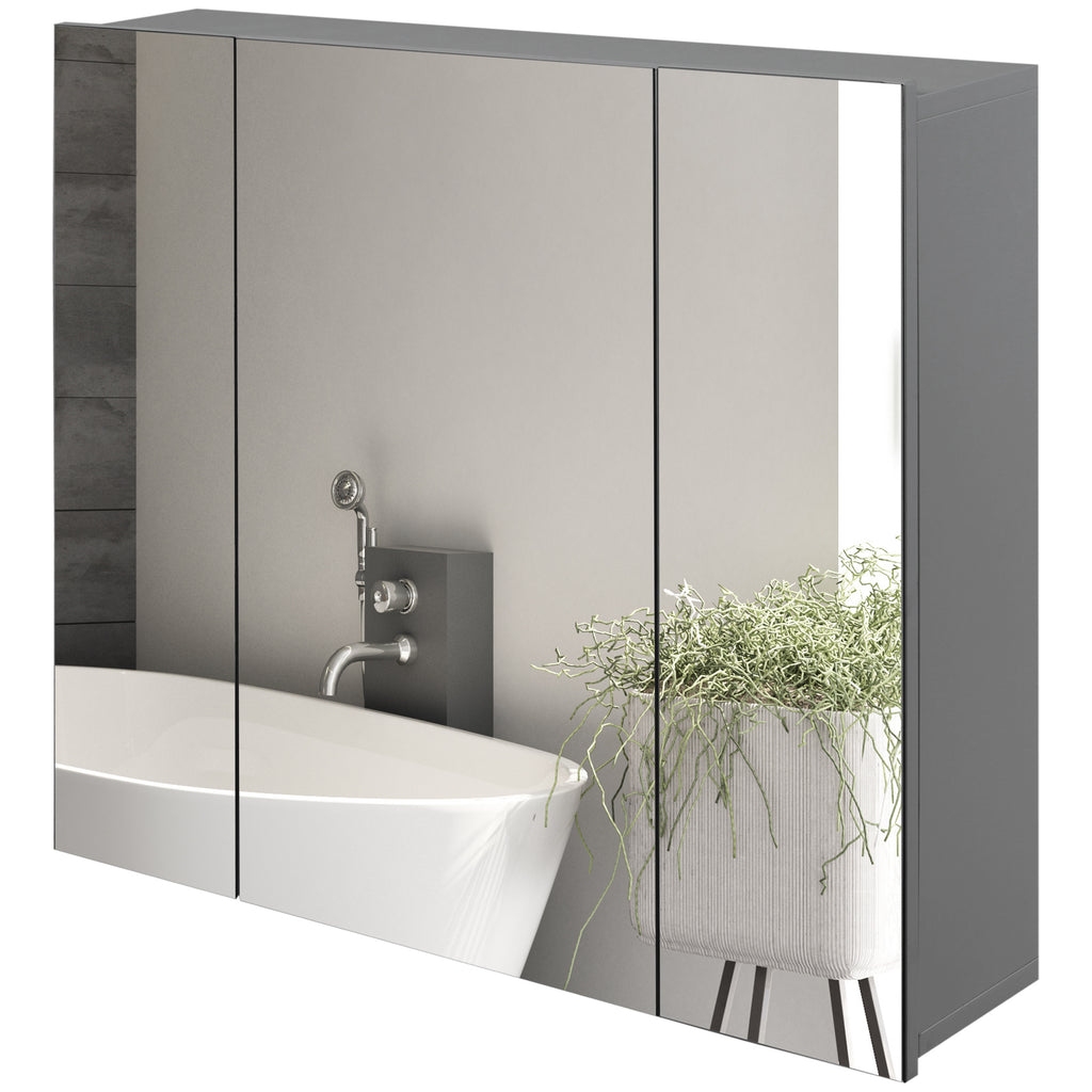 28" x 24" Wall Mounted Mirror Cabinet, Bathroom Medicine Cabinet with Mirror, 3 Doors and Adjustable Shelves, White