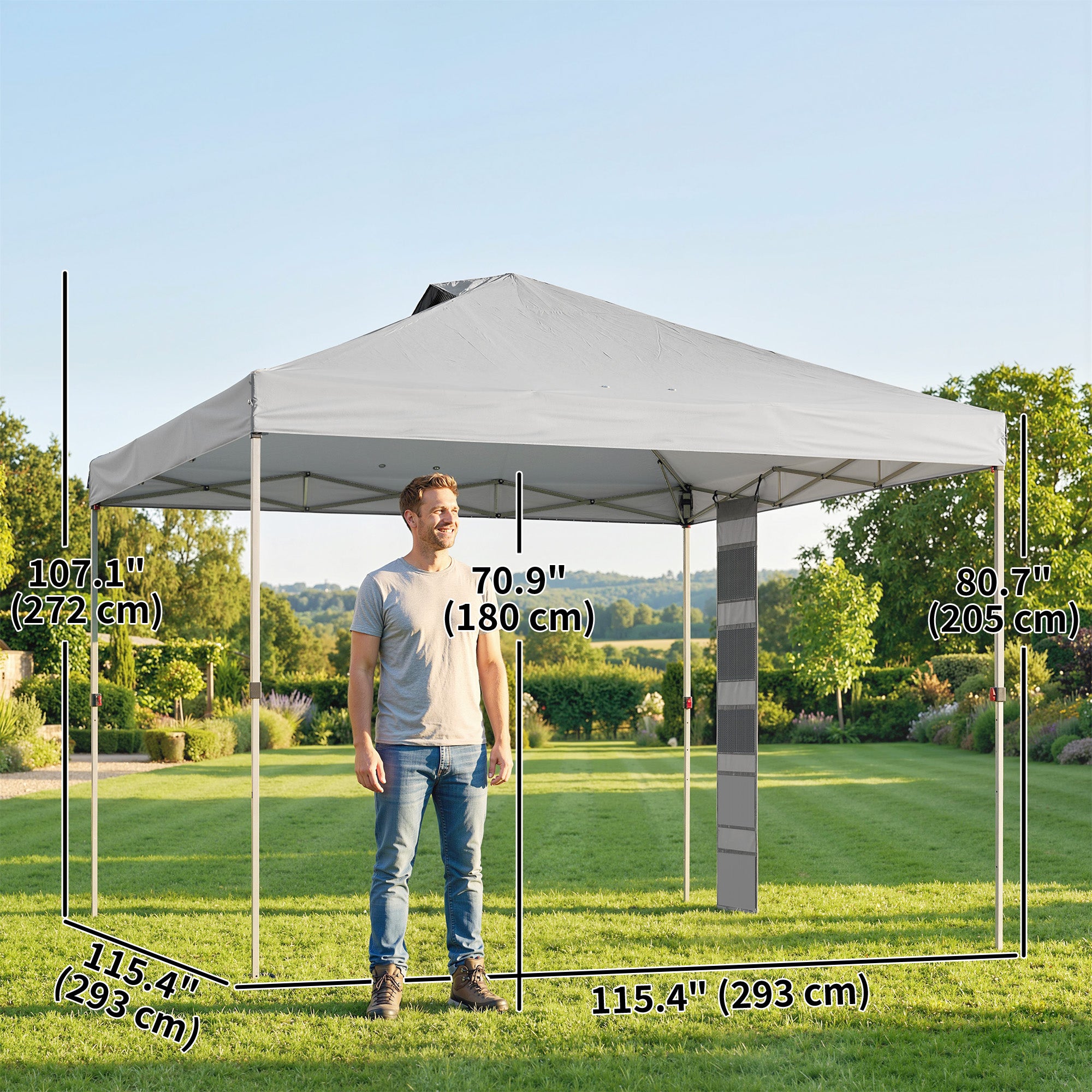 9.6 x 9.6 ft Pop Up Canopy Tent with Pockets, UPF 50+ 1-Button Push Outdoor Instant Canopy with Sandbags, Wheeled Bag