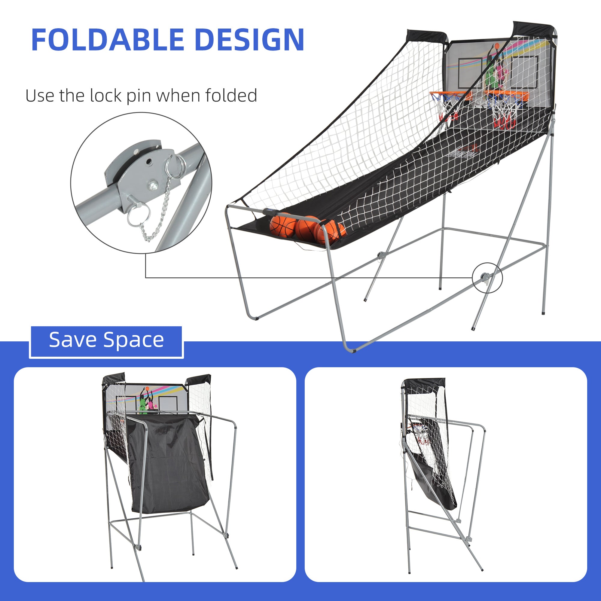 Double Shots Arcade Basketball System Foldable Two Player Basketball