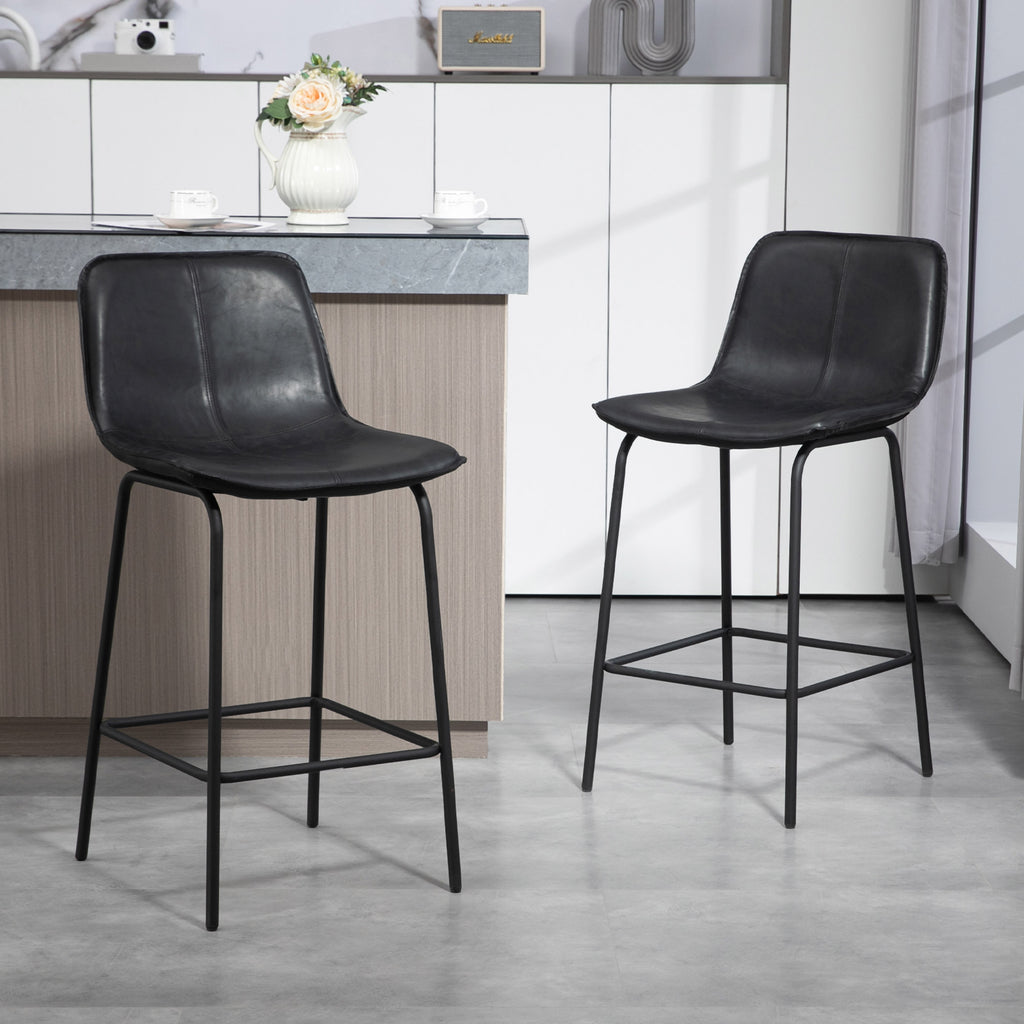 Bar Stools Set of 2, Upholstered Counter Height Bar Chairs, Kitchen Stools with Steel Legs