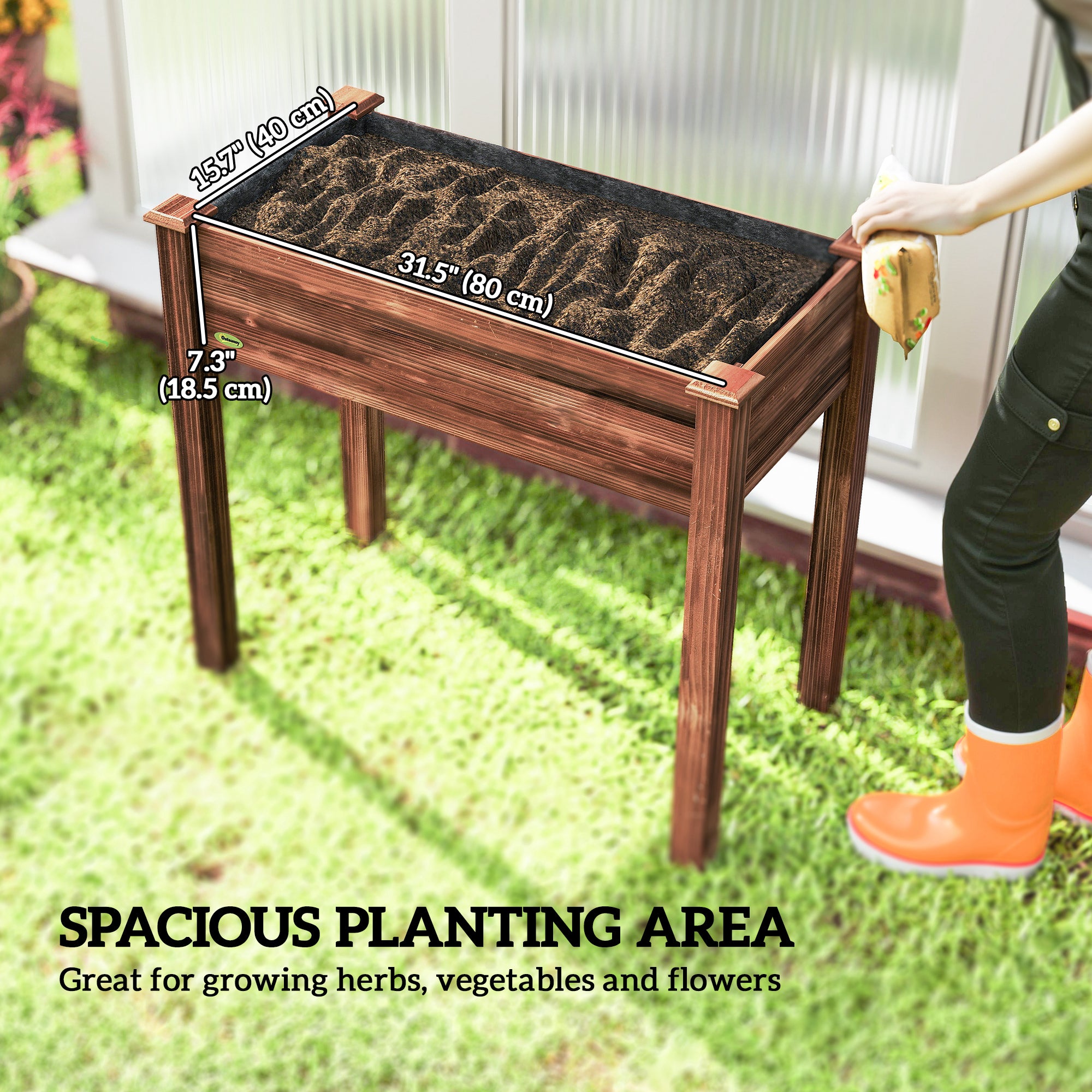 48" x 22" x 30" Wooden Patio Raised Garden Bed Planter, Elevated Planter Box with Legs, Carbonized