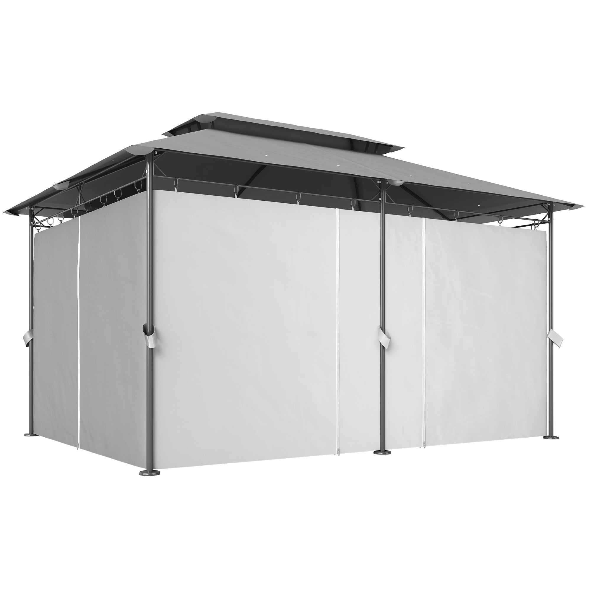 10' x 13' ድርብ ጣሪያ ዘለዎ ፓትዮ ጋዜቦ፣ ምስ መጋረጃታት ዝተዳለወ ደገዊ ጋዜቦ፣ ንኣታኽልቲ፣ ሳዕሪ፣ ድሕሪ ቤትን ዴክን፣ ጸሊም ቡናዊ