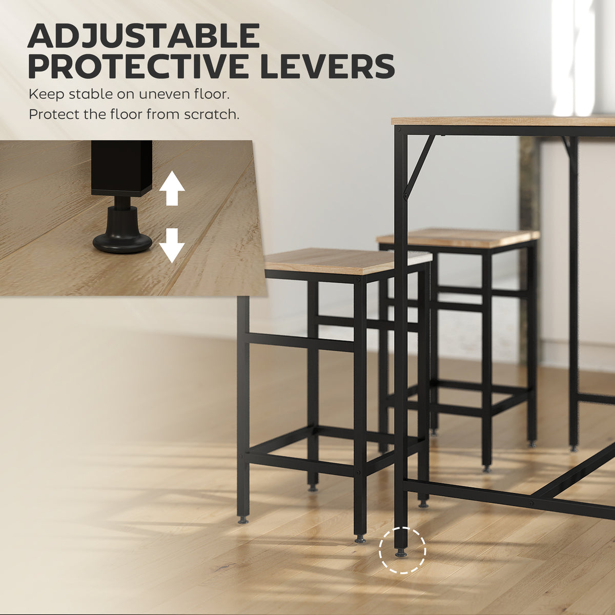 5 Pieces Industrial Rectangular Bar Table Set, Dining Table Set Breakfast Table with 4 Stools for Dining Room, Kitchen, Dinette, Oak