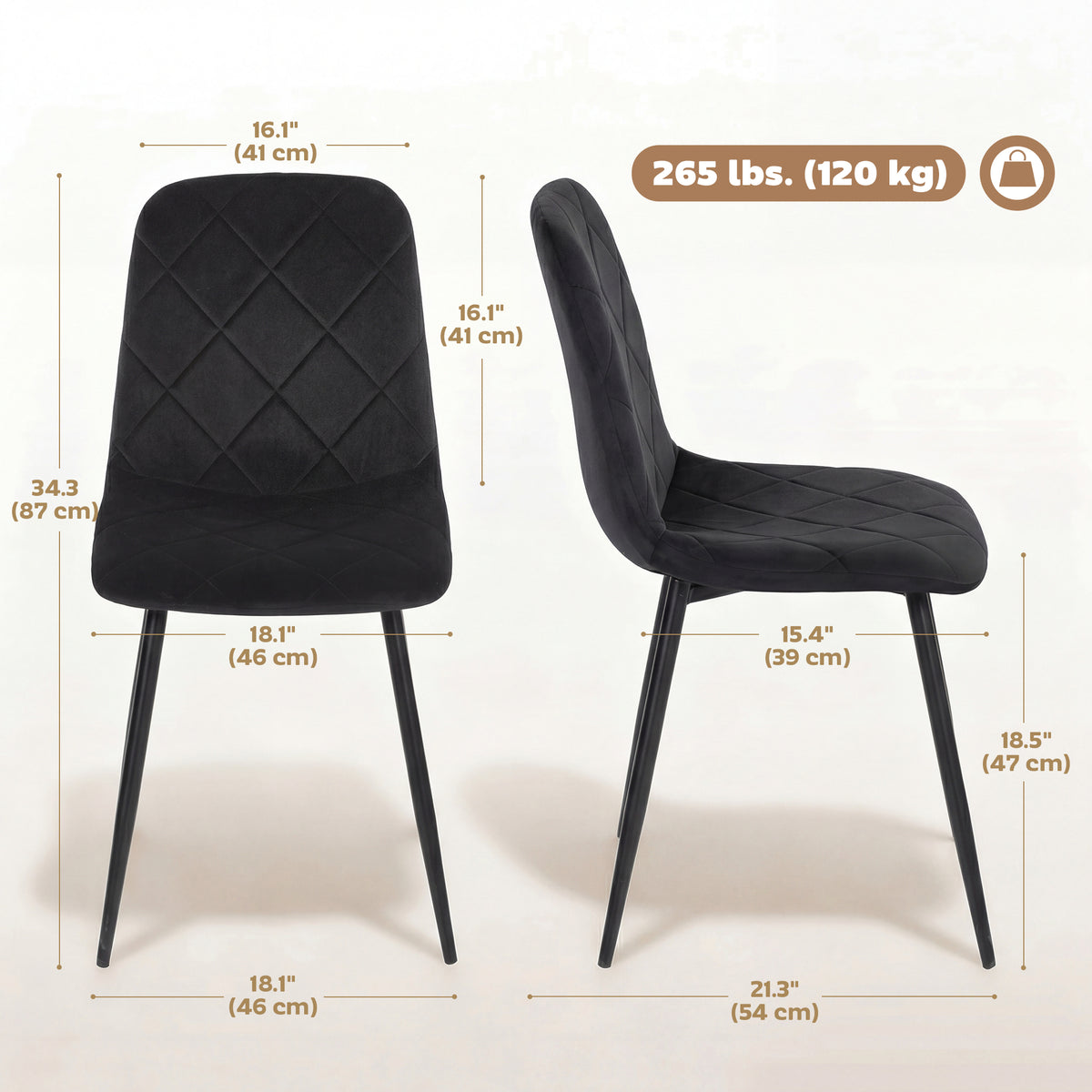 Dining Chairs Set of 4, Upholstered Dining Room Chairs with Steel Legs, Modern Kitchen Chair for Dining Room, Grey