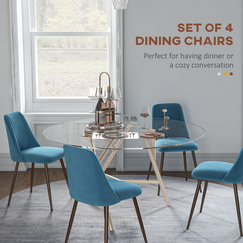 Upholstered Dining Chairs Set of 4, Velvet Accent Chair with Back and Wood-grain Steel Leg for Kitchen, Grey