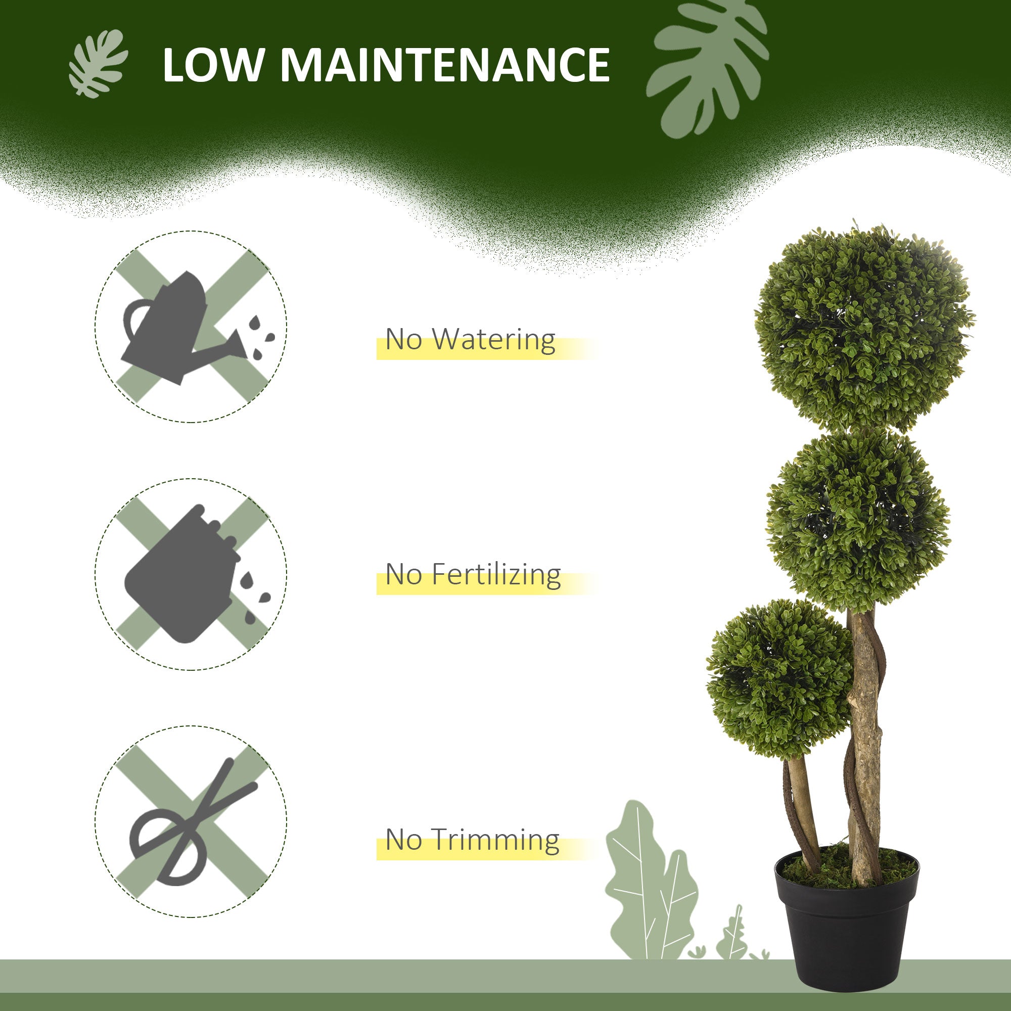 35 Inch Potted Fake Plant, Artificial Boxwood Topiary Tree, Triple Ball Tree for Indoor and Outdoor, Green