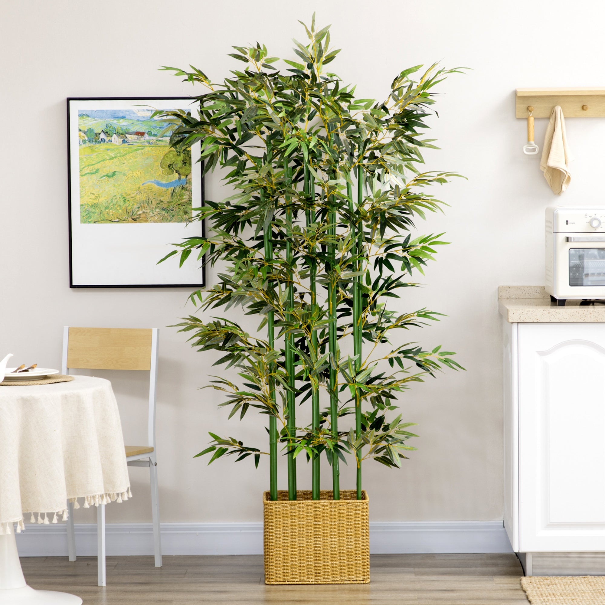 5ft Tall Artificial Bamboo Tree, Decorative Faux Plant with Pine Wood Base for Indoor Home Office Decor