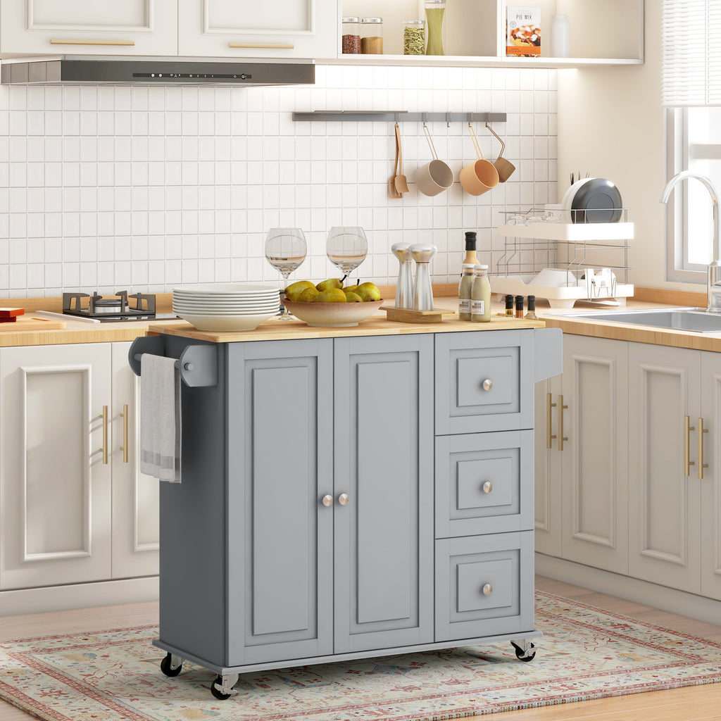 Kitchen Island on Wheels, Kitchen Cart with Drop Leaf, Drawers, White