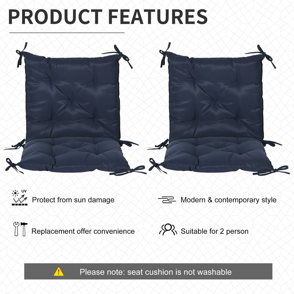 Patio Chair Cushions Set of 2, 39" x 20" x 3" Outdoor Tufted Cushion Set with Ties for Indoor Outdoor Garden Furniture, Dark Grey