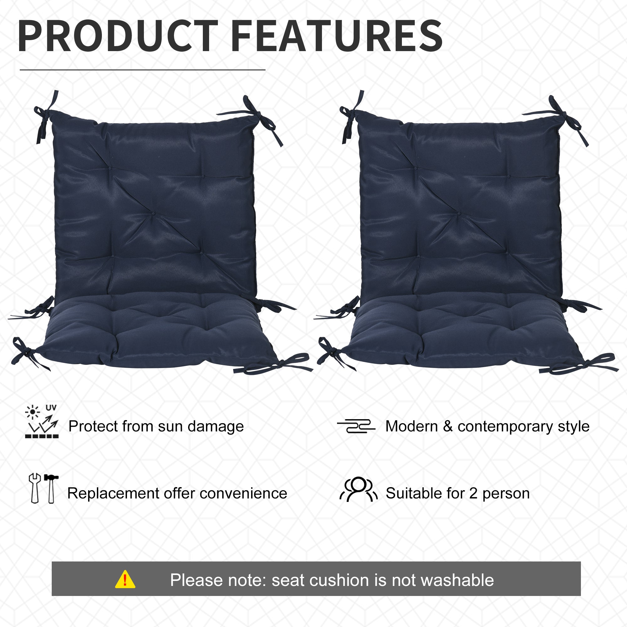 Patio Chair Cushions Set of 2, 39" x 20" x 3" Outdoor Tufted Cushion Set with Ties for Indoor Outdoor Garden Furniture, Dark Grey