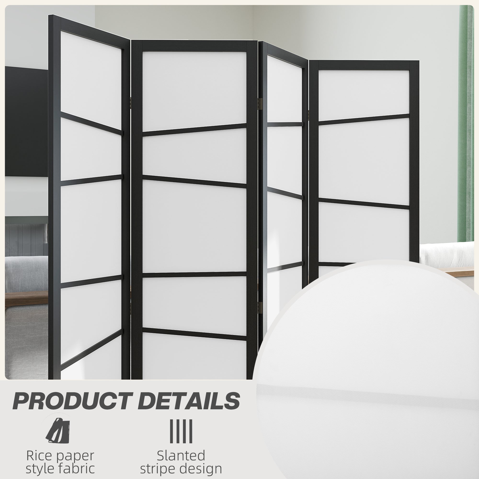 5.6ft Folding Room Divider, 3 Panel Wall Partition with Wood Frame for Bedroom, Home Office, White