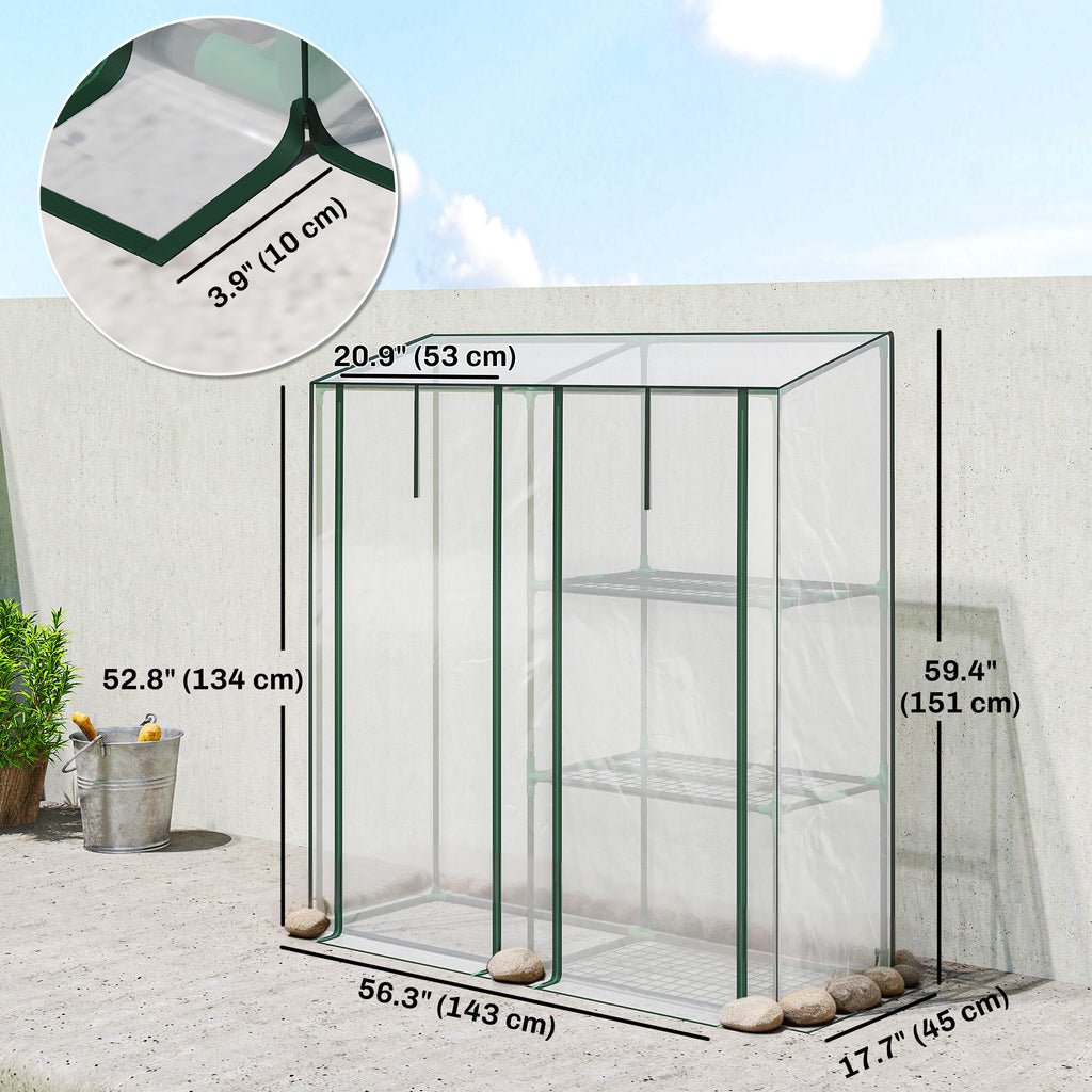 3 Tier Mini Greenhouse, Portable Greenhouse with 2 Roll-up Doors, 56.3" x 18.1" x 64.6", Clear
