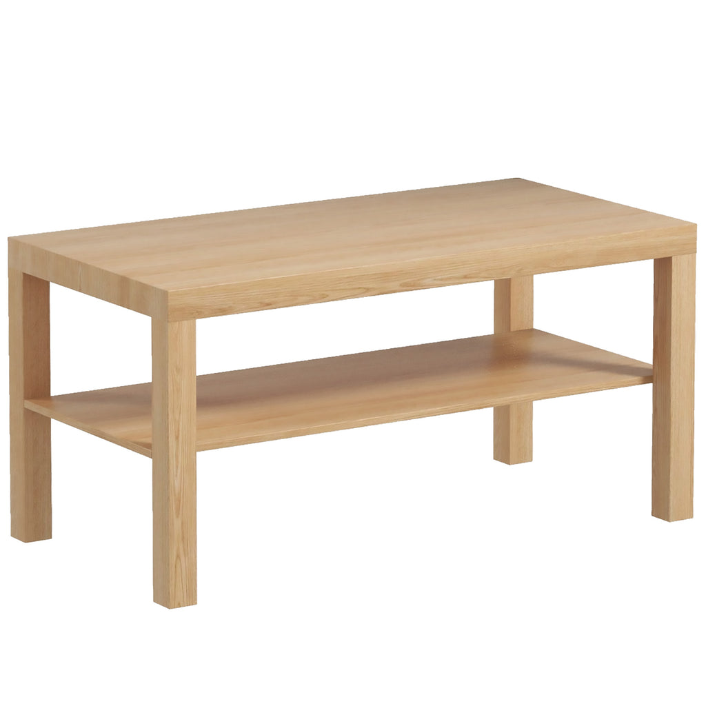2 Tier Coffee Table with Storage Shelf, Rectangular Center Table for Living Room, Home Office Furniture Nature Wood