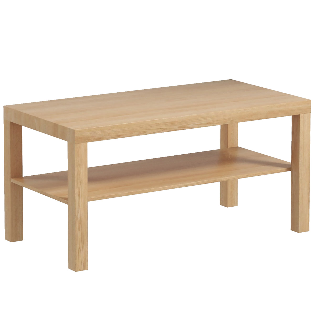 2 Tier Coffee Table with Storage Shelf, Rectangular Center Table for Living Room, Home Office Furniture Nature Wood