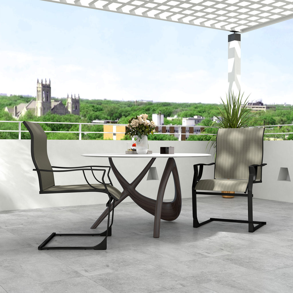 C Spring Motion Patio Chairs Set of 2 with Curved High Backrest, Armrest, All Weather Breathable Fabric, Metal Frame