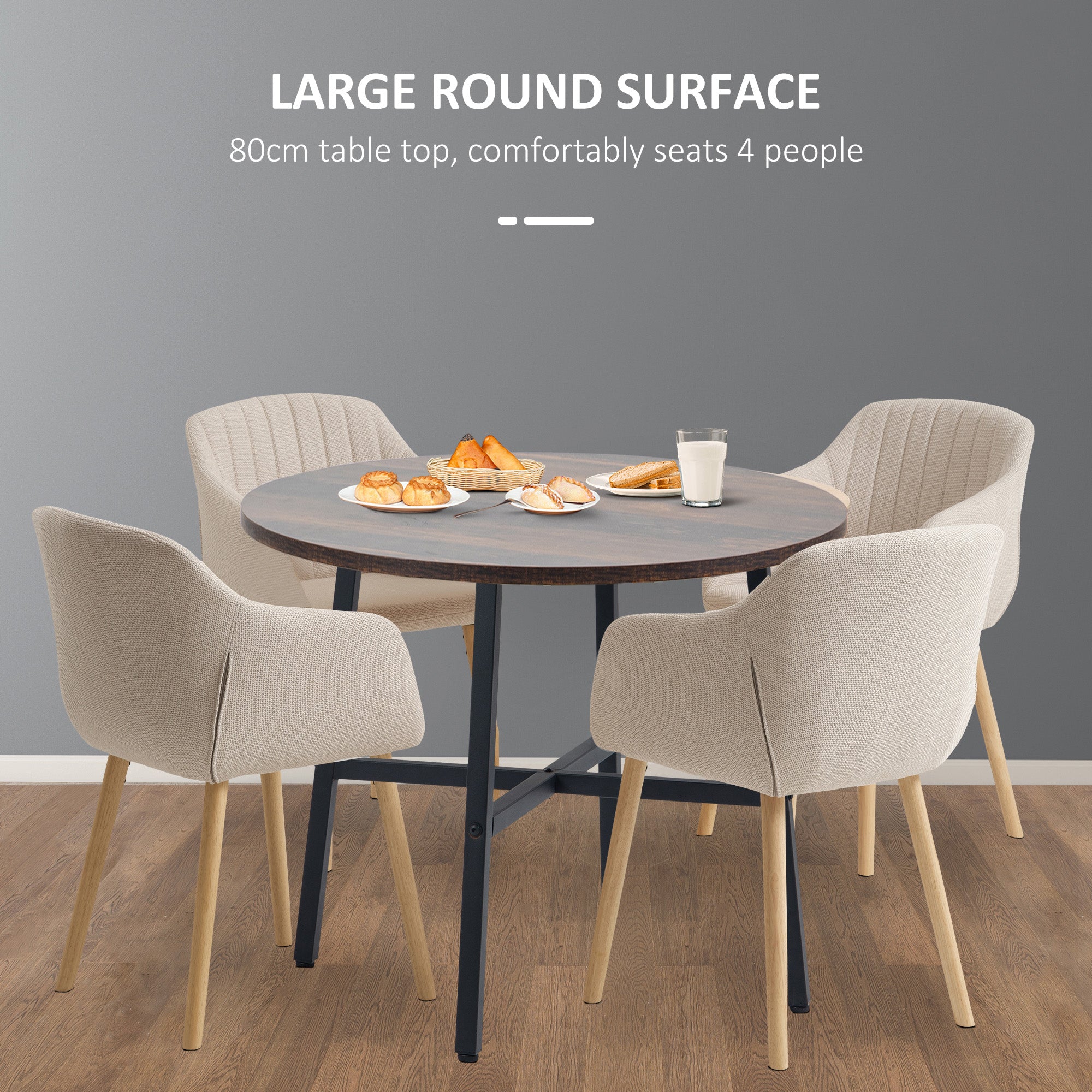 Ф31.5" Dining Room Table, Industrial Style Kitchen Table Round  with Steel Legs, Rustic Brown